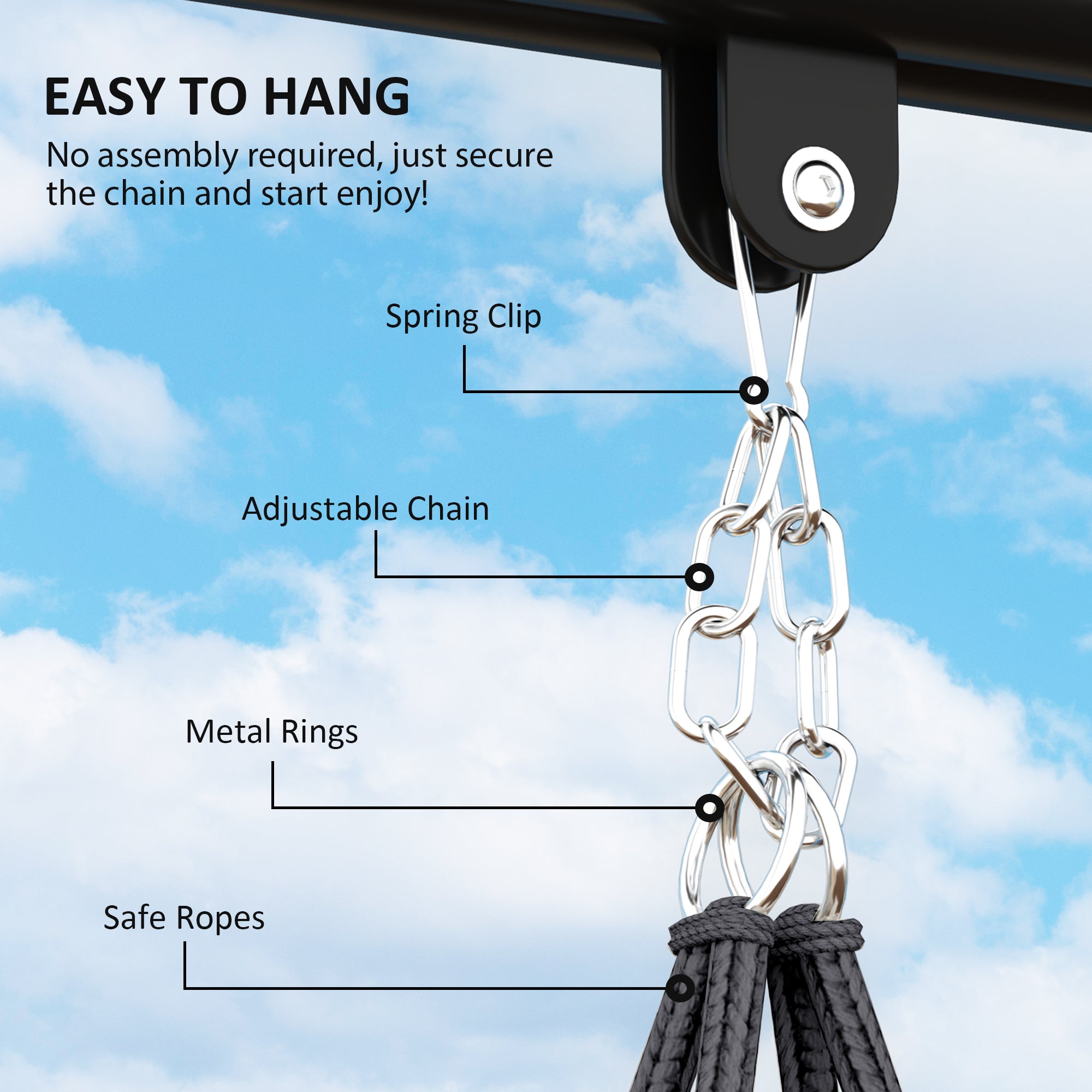 Outsunny Hanging Chair Outdoor Hammock Chair with Soft Cushion, Cotton Rope Boho Style Swing Chair, Hanging Garden Swing Seat for Indoor Outdoor, Dark Grey - North Peak Garden Furniture