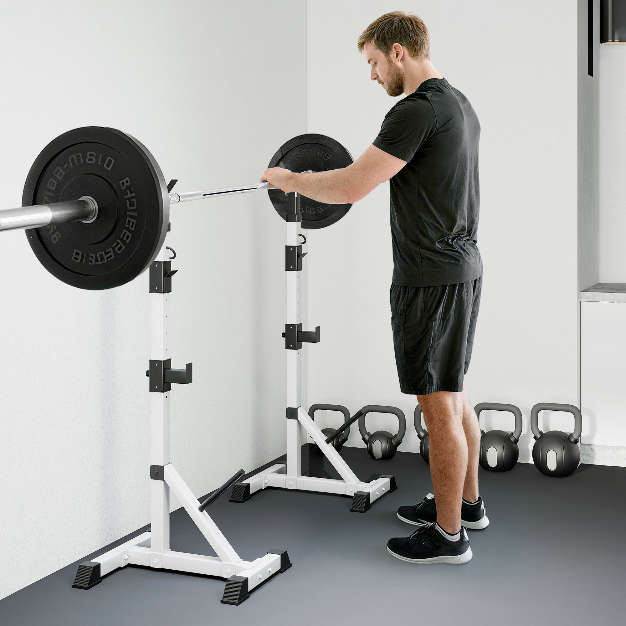 HOMCOM Weights Bar Barbell Rack Squat Stand Adjustable Portable Weight Lifting Max Load 200kg, Suitable For Home Gym Training Work Out