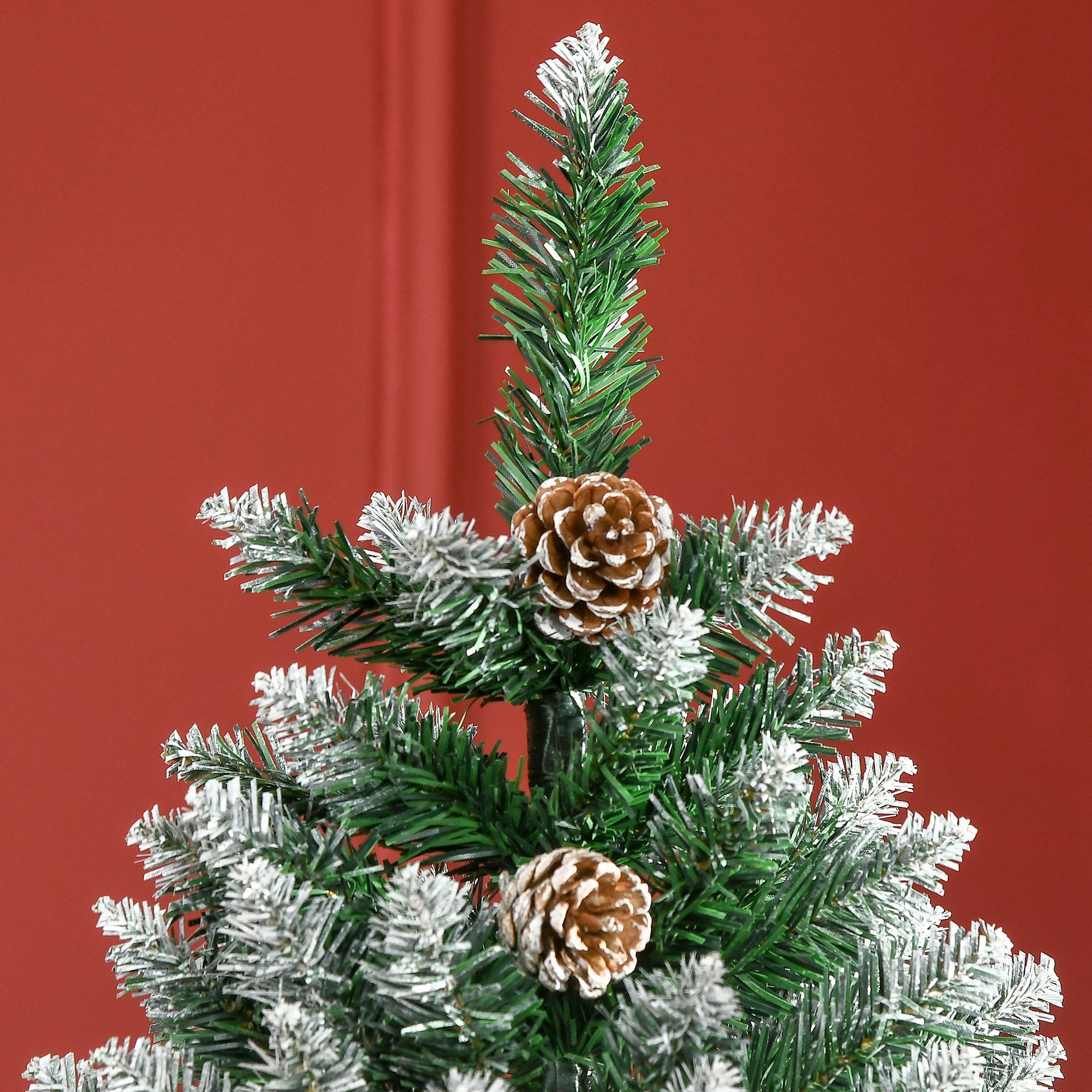 HOMCOM 6 Ft Snow Artificial Christmas Tree with Realistic Branches, Pine Cone, for Indoor Decoration, Green White - North Peak Garden Furniture