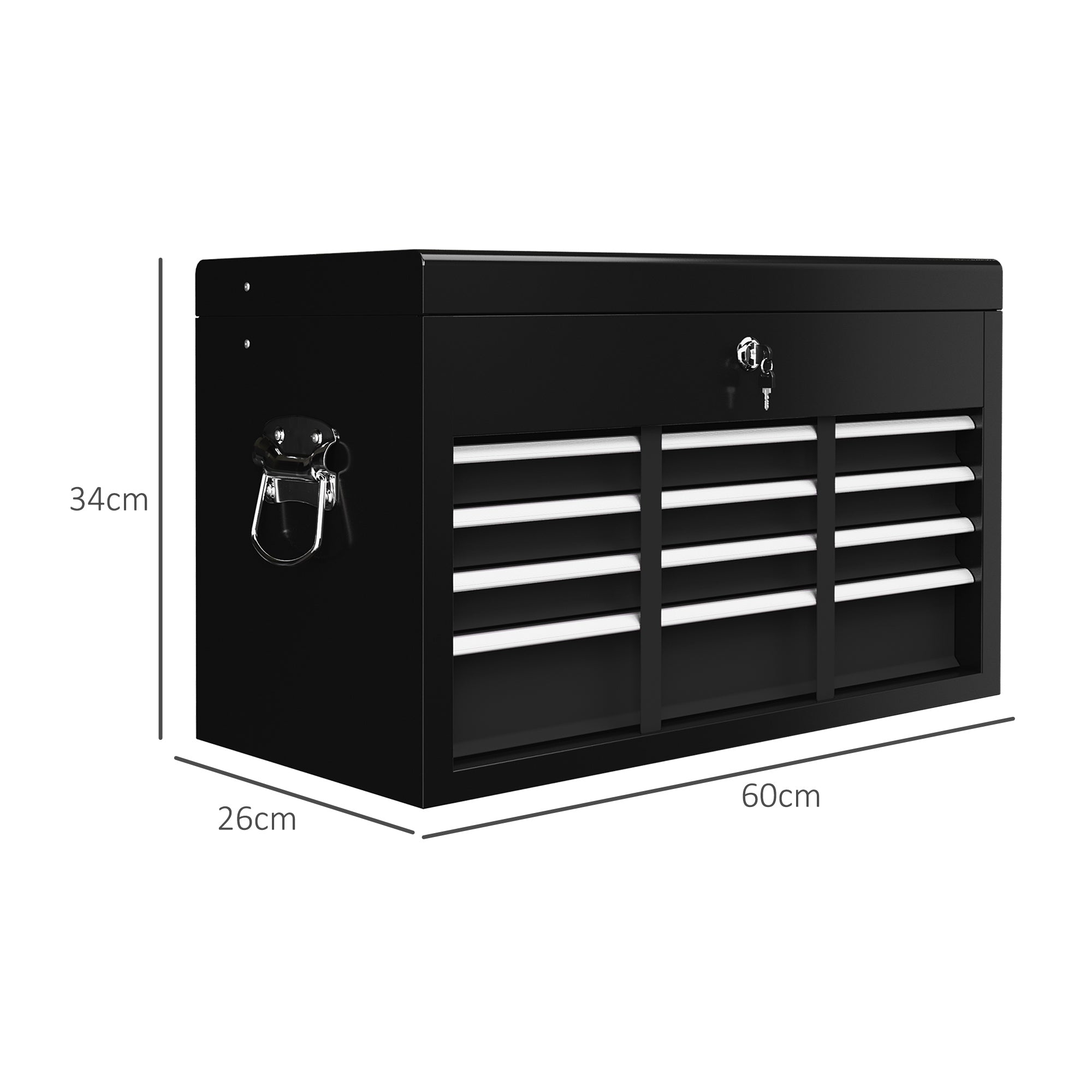 HOMCOM Steel Six Drawer Tool Storage Carry Chest, with Lock and Keys - Black