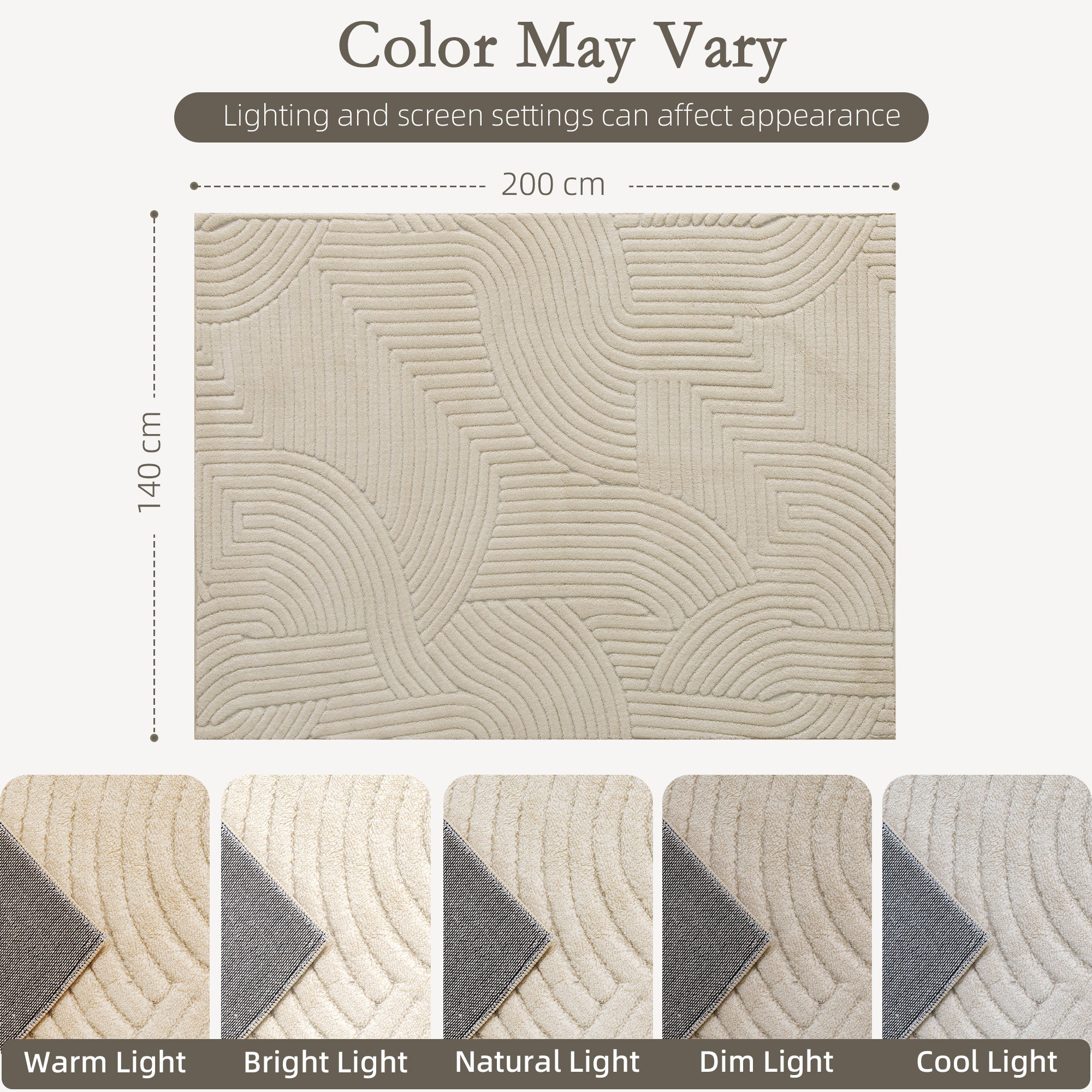 HOMCOM Modern Geometric Rug, Thick & Plush, Non-Slip, 200 x 140 cm – Cream, Living Room/Bedroom/Office