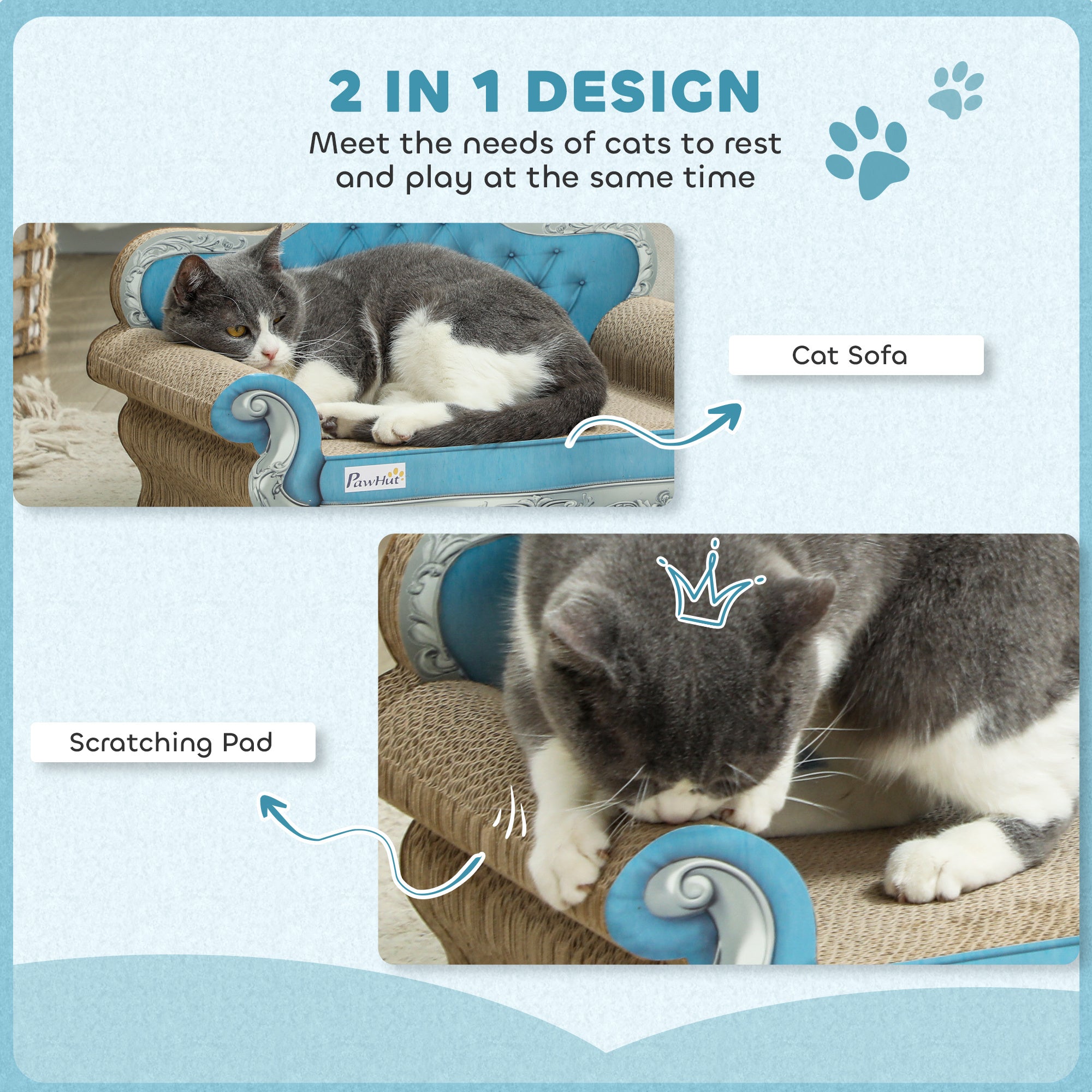 PawHut 2 in 1 Cat Scratcher with Catnip for Indoor Cats, 30.5 x 55 x 31.5cm, Light Blue - North Peak Garden Furniture