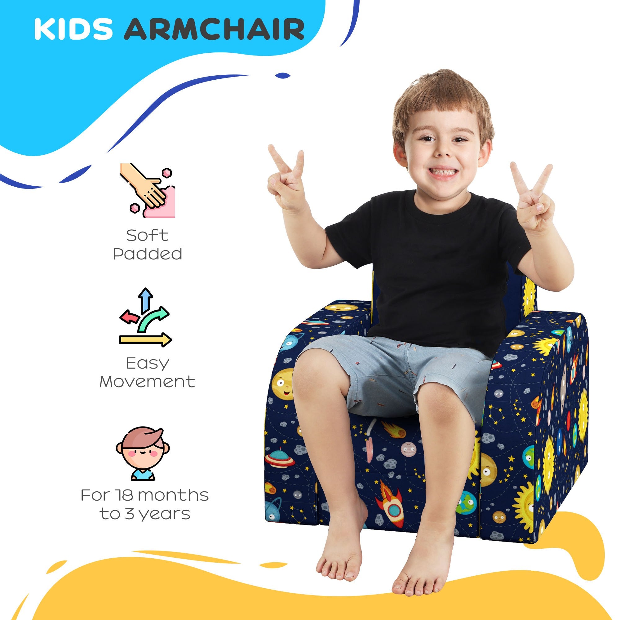 AIYAPLAY Foldable Toddler Chair Soft Snuggle Sponge Filled for Bedroom Playroom, Aged 18 Months to 3 Years - Dark Blue - North Peak Garden Furniture