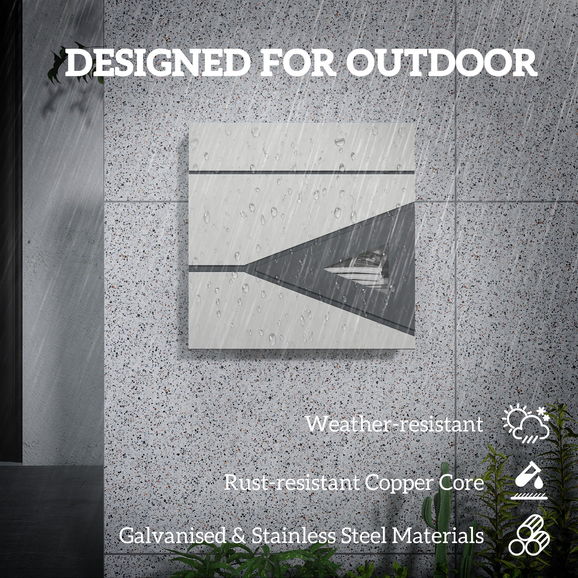HOMCOM Wall Mounted Post Box with Viewing Window, 2 Lock, Modern Galvanised Steel Mailbox with Copper Core, Weatherproof Letterbox for Outdoor Use, Easy to Install, Silver - North Peak Garden Furniture
