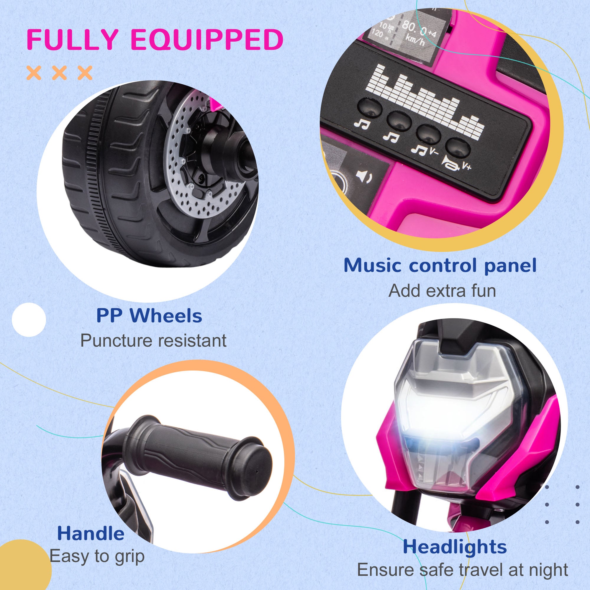 AIYAPLAY Motorcycle Design, 3 in 1 Toddler Trike, Sliding Car, Balance Bike with Headlight, Music, Horn, Pink - North Peak Garden Furniture