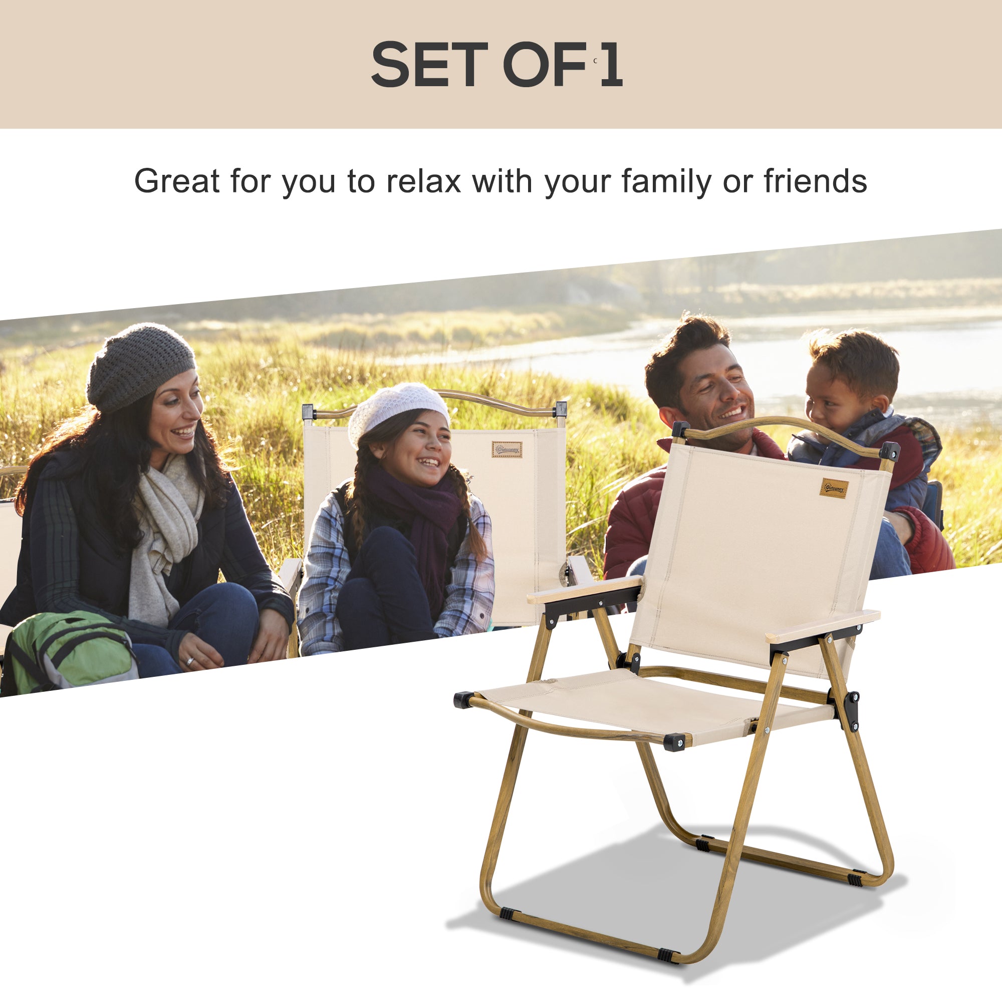 Outsunny Camping Chair for Adults, Lightweight Folding Chair, Portable Chair for Camping, Fishing, Beach and Outdoor Travel, Khaki - North Peak Garden Furniture