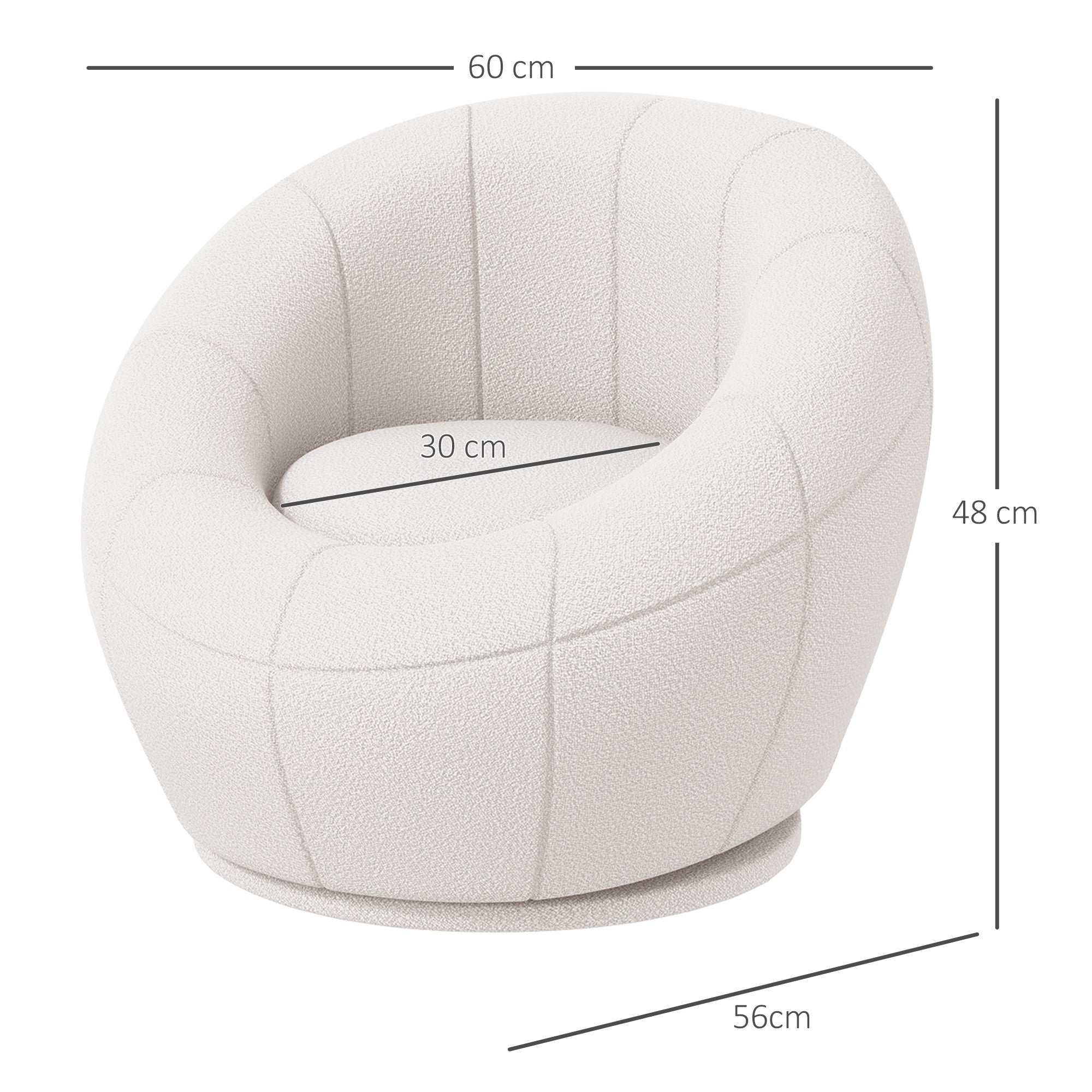 HOMCOM Modern Accent Chair, Swivel Upholstered Armchair for Living Room, Bedroom, Home Office, White