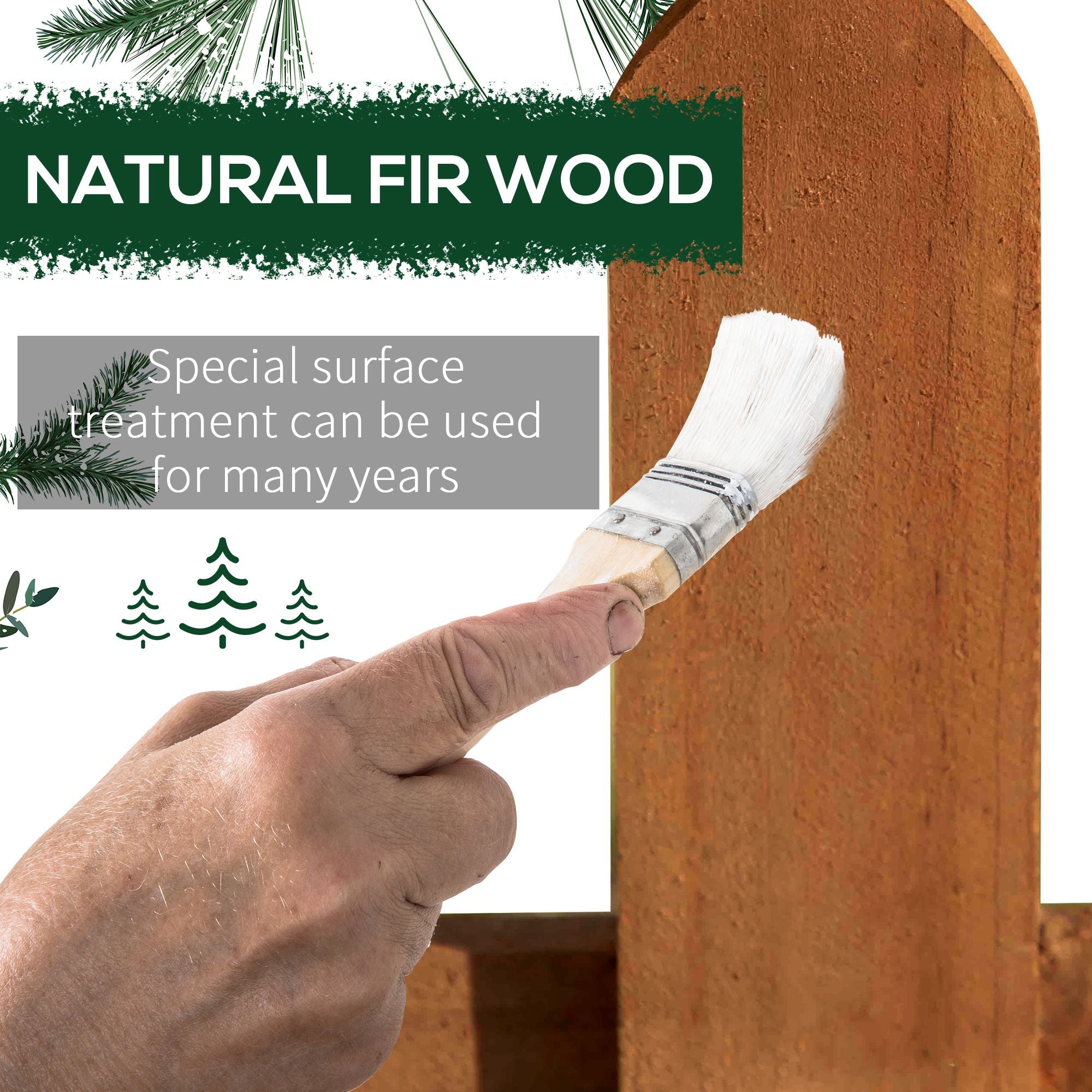 Outsunny Pack of 12 Wooden Border Fences, Garden Fixed Picket Fence for Lawn Edging, Flowerbed, 60L x 1D x 34H cm, Brown - North Peak Garden Furniture
