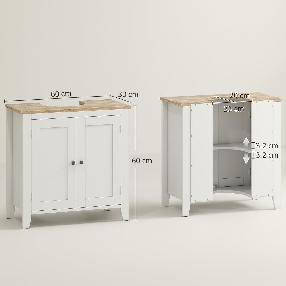 kleankin Bathroom Sink Cabinet, Bathroom Floor Storage Cabinet with 2 Doors Pedestal Under Sink Design, Space Saver Organizer Freestanding with Internal Adjustable Shelf, White - North Peak Garden Furniture