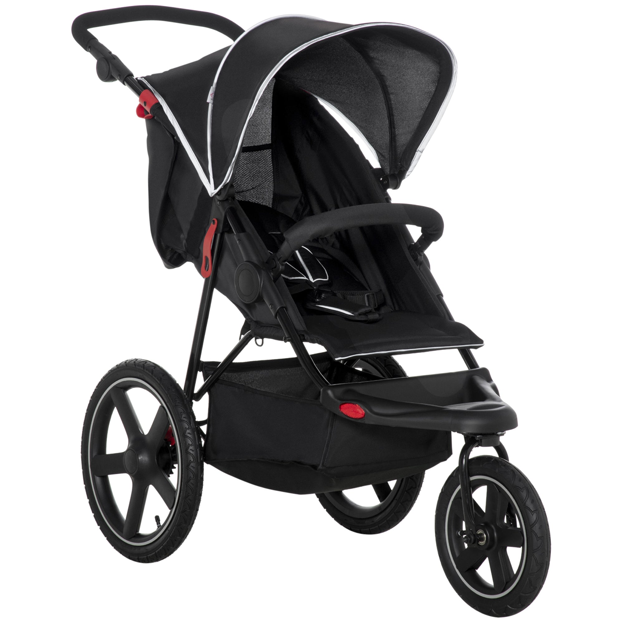 HOMCOM Foldable Three-Wheeler Baby Stroller w/ Canopy, Storage Basket - Black - North Peak Garden Furniture