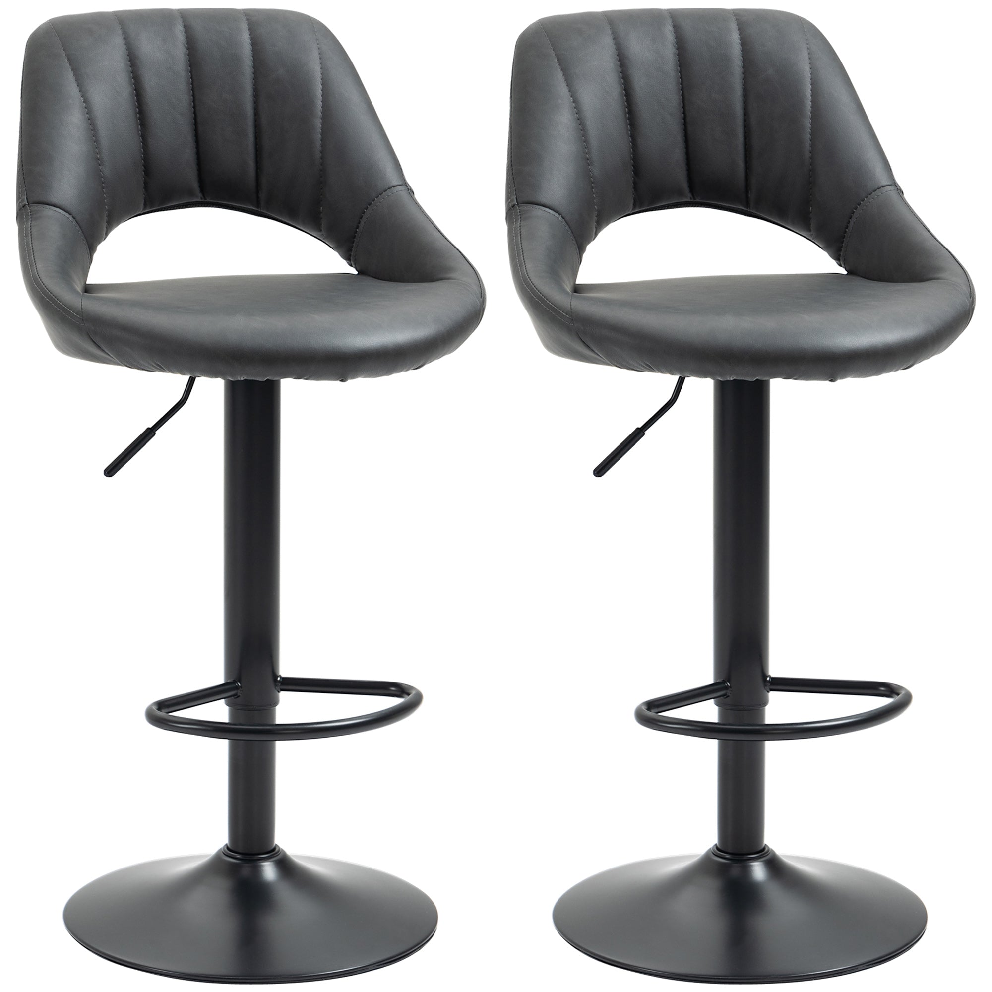 HOMCOM Barstools Set of 2 Adjustable Swivel Height Gas Lift PU Leather Counter Chairs with Footrest - North Peak Garden Furniture
