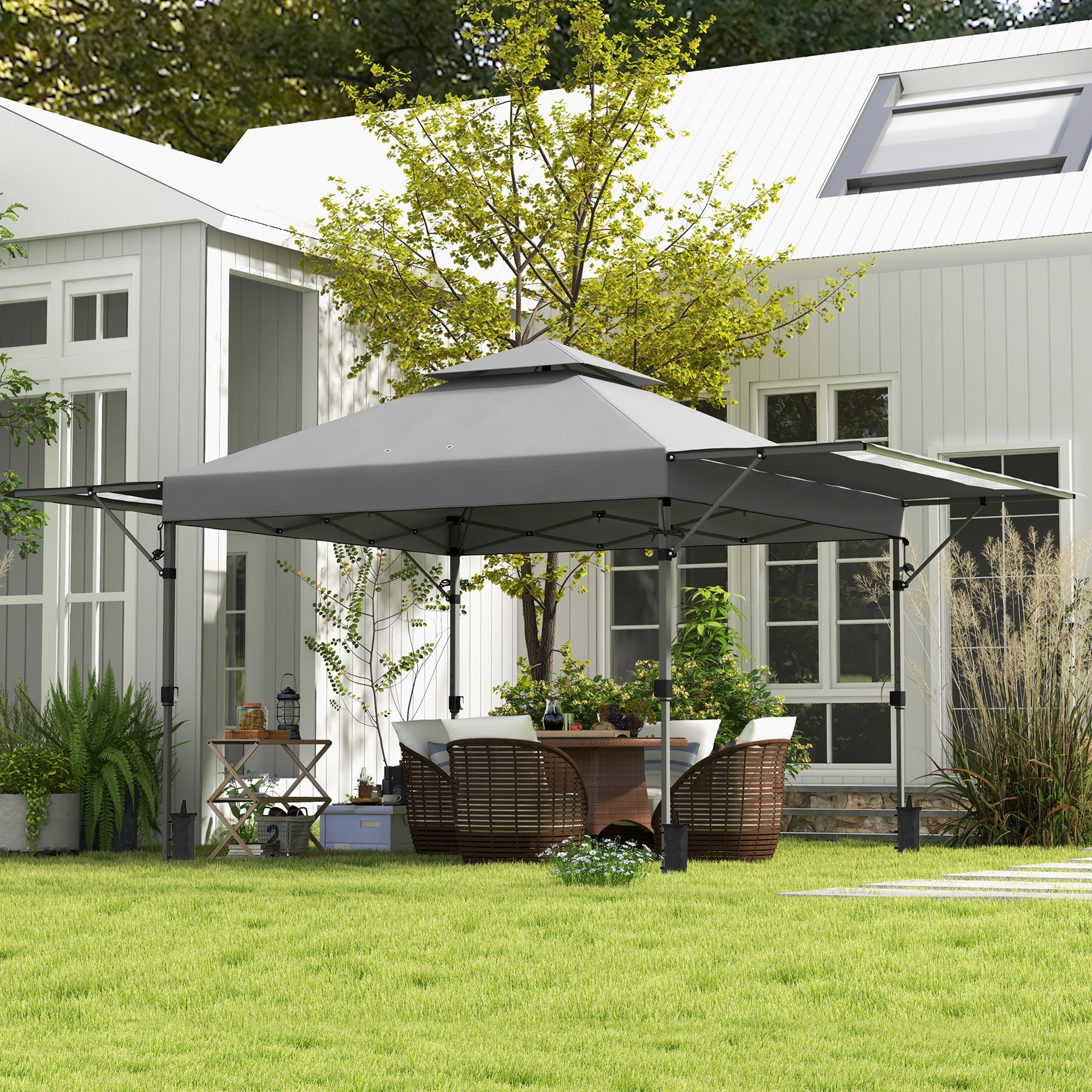 Outsunny 5 x 3m Height Adjustable Pop-Up Gazebo, with Accessories - Grey - North Peak Garden Furniture