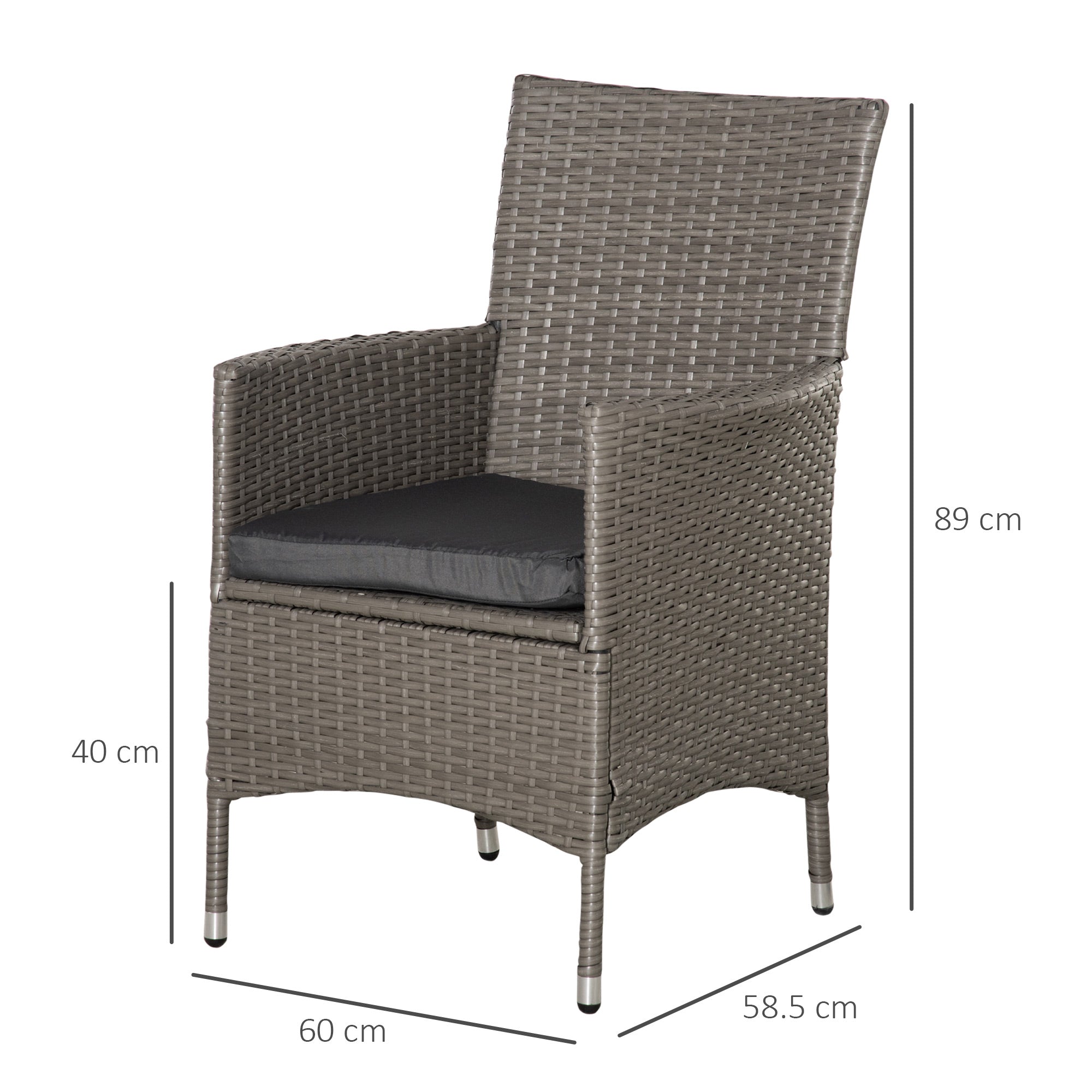 Outsunny Set of Four Rattan Armchairs, with Cushions - Grey - North Peak Garden Furniture
