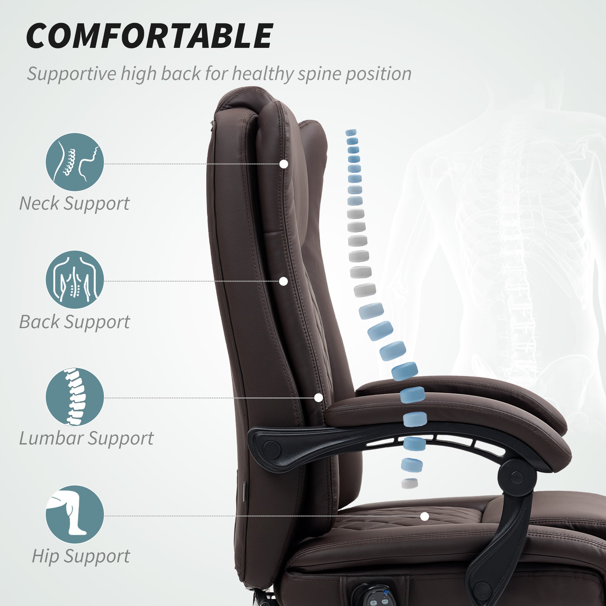 HOMCOM Executive Office Chair with 6-point Massage and Heat - Dark Brown - North Peak Garden Furniture