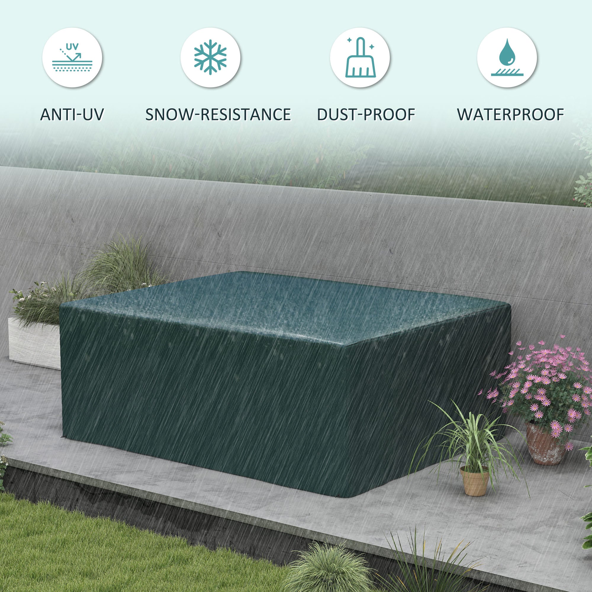 Outsunny Garden Furniture Cover, Waterproof Anti-UV Large Protective Patio Set Covers, 235 x 190 x 90cm, Green - North Peak Garden Furniture