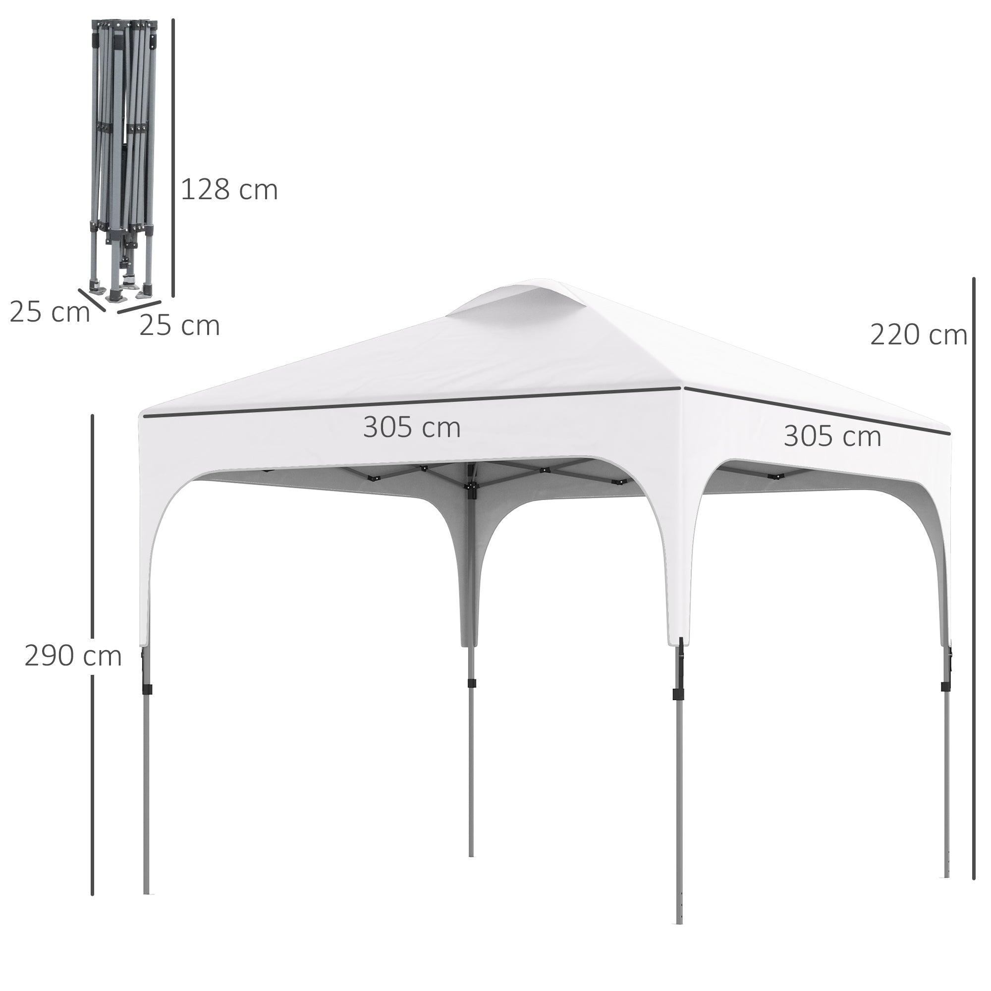 Outsunny 3 x 3 (M) Pop Up Gazebo, UPF 50+ Foldable Canopy Tent with Carry Bag with Wheels and 4 Leg Weight Bags, Height Adjustable, for Outdoor Garden Patio Party, White