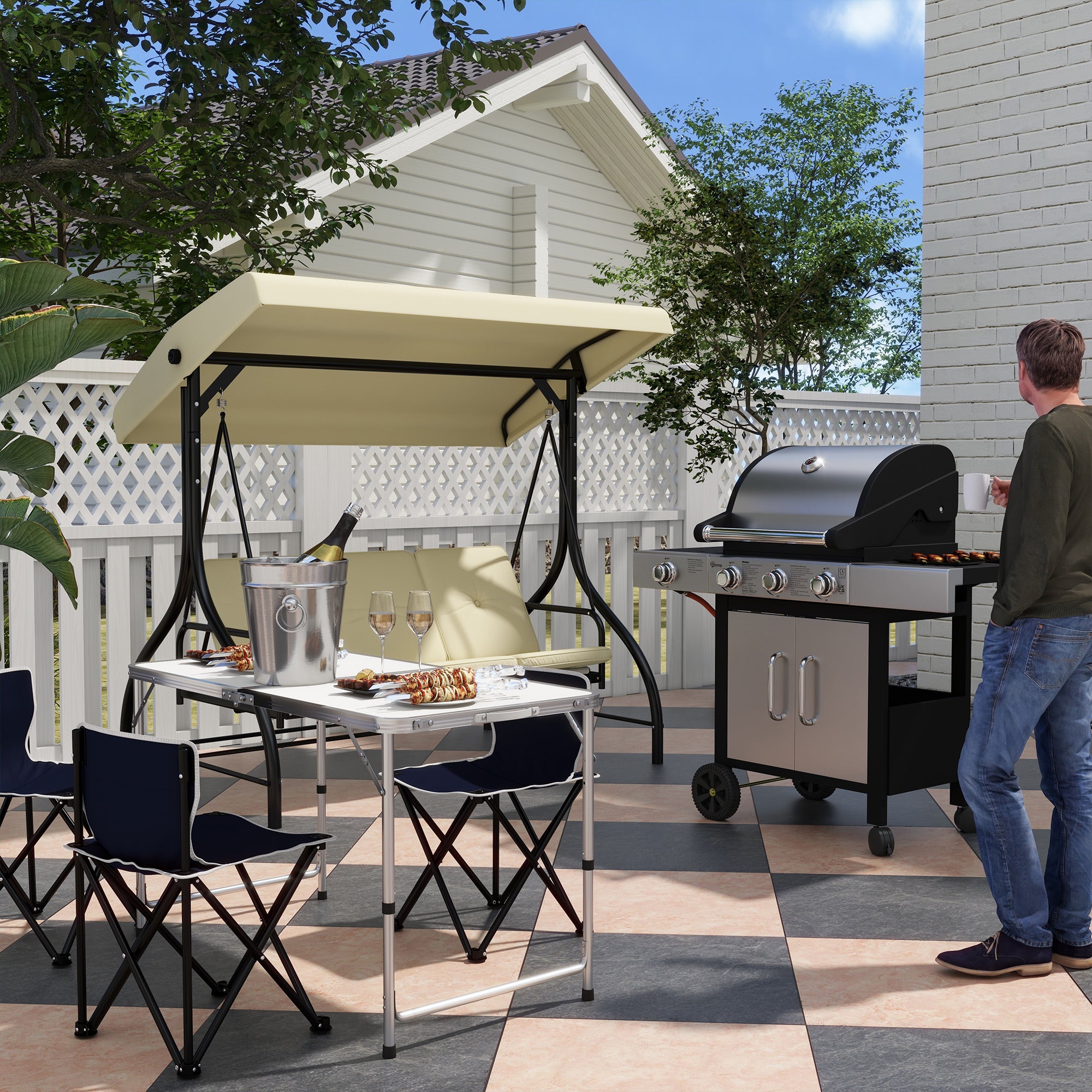 Outsunny Gas Barbecue Grill 3+1 Burner Garden Smoker BBQ Trolley w/ Side Burner Warming Rack Side Shelves Storage Cabinet Piezo Ignition Thermometer Stainless Steel + Metal - North Peak Garden Furniture