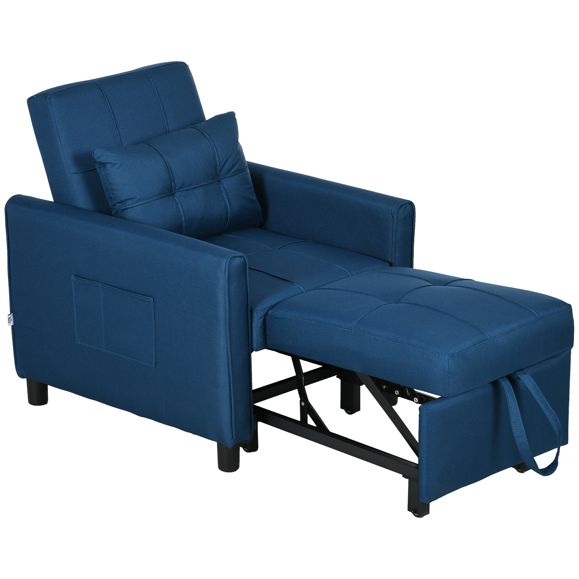 HOMCOM 3-In-1 Convertible Chair Bed, Pull Out Sleeper Chair with Adjustable Backrest, Side Pockets, Blue - North Peak Garden Furniture