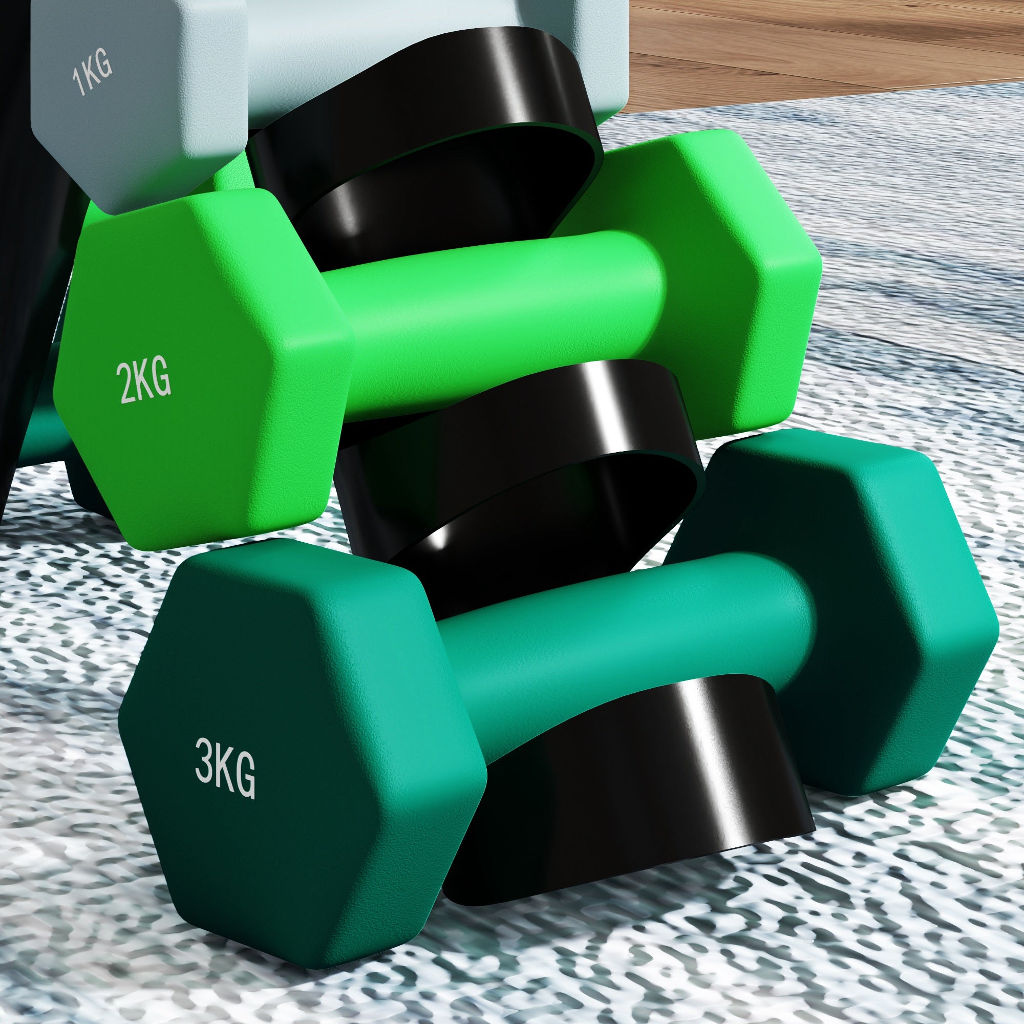 SPORTNOW Dumbbells Set with Carry Storage Rack, Set of 6 Weights for Home Gym Kettlebell Training Weight Lifting Exercise, 2 x 1kg, 2 x 2kg, 2 x 3kg - North Peak Garden Furniture