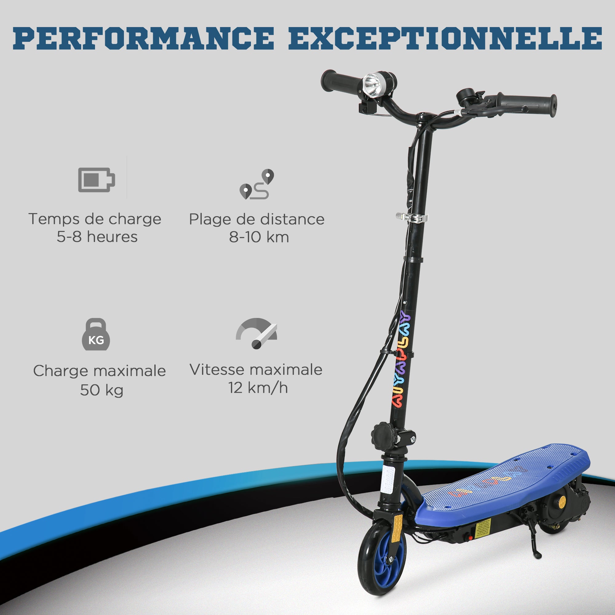 HOMCOM Foldable Electric Scooter, with LED Headlight, for Ages 7-14 Years - Blue - North Peak Garden Furniture
