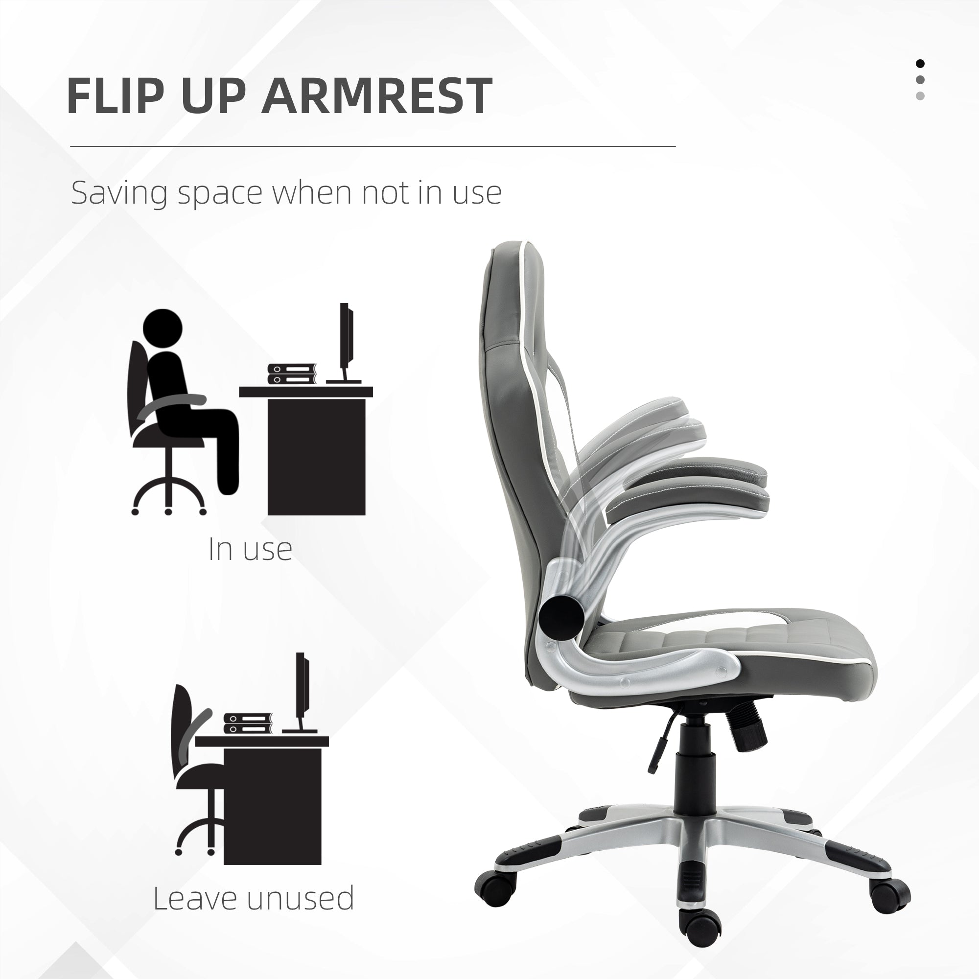 Vinsetto Computer Gaming Chair, Office Desk Swivel Chair, PU Leather Racing Chair with 90° Flip-up Armrest, Adjustable Height and Rolling Wheels, Grey - North Peak Garden Furniture