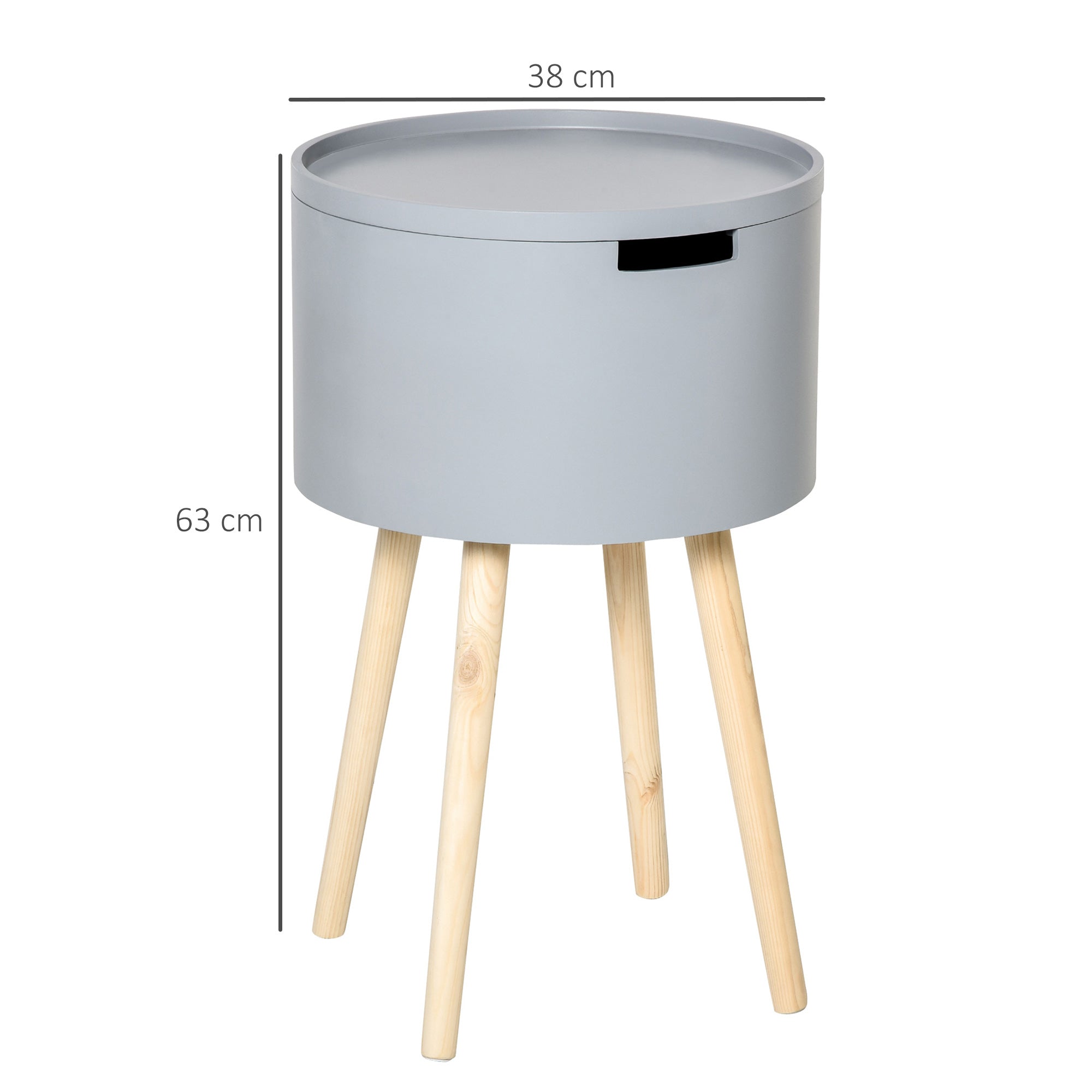 HOMCOM Modern Side Table with Hidden Storage Space, Round Night Stand with Removable Tray Wood Frame End Coffee Table for Living Room, Grey - North Peak Garden Furniture