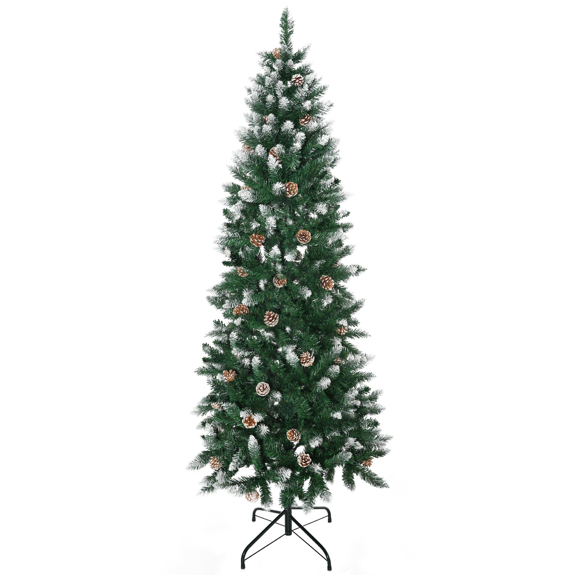 HOMCOM 6 Ft Snow Artificial Christmas Tree with Realistic Branches, Pine Cone, for Indoor Decoration, Green White - North Peak Garden Furniture