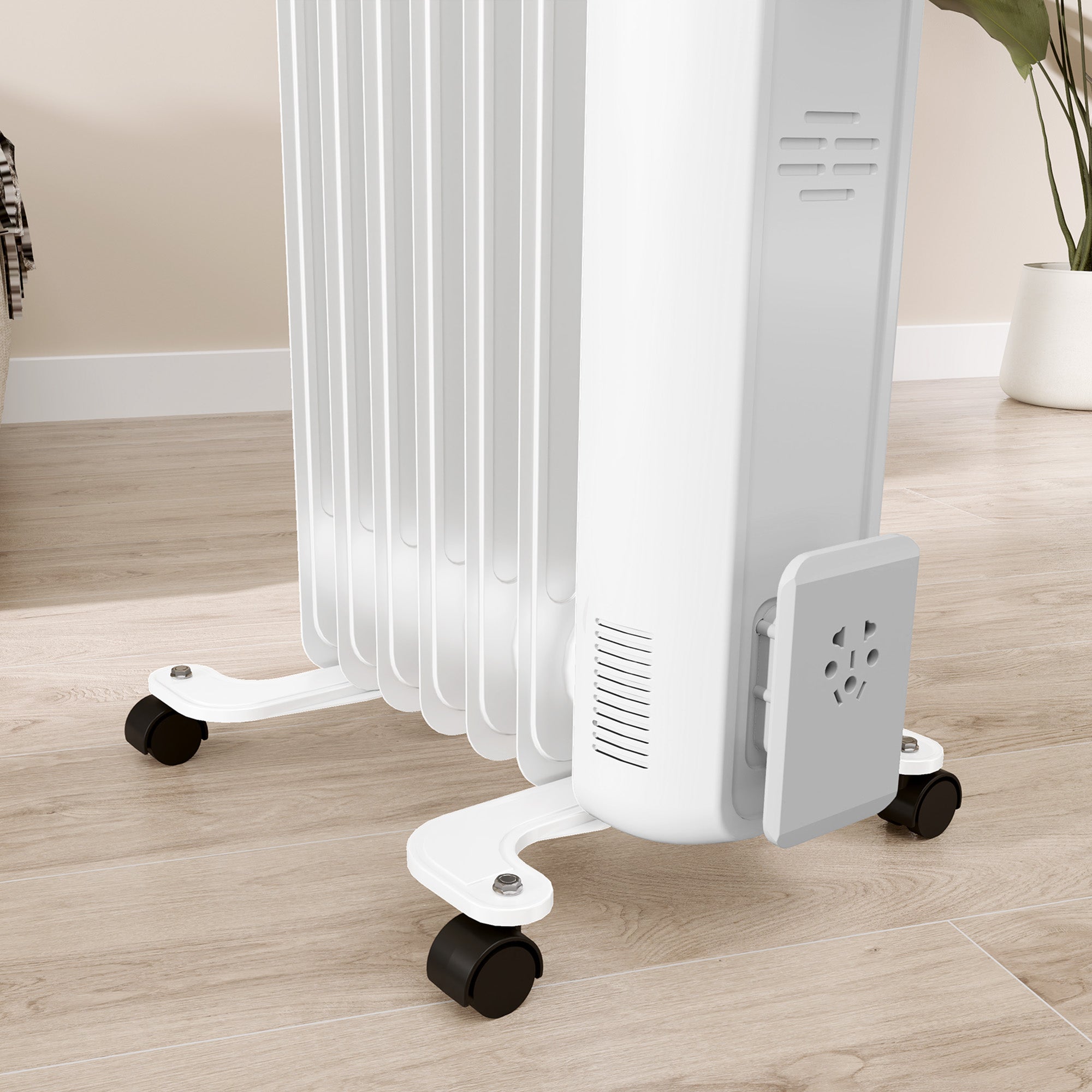 HOMCOM 1.5kW Nine Fin Oil-Filled Radiator - White - North Peak Garden Furniture