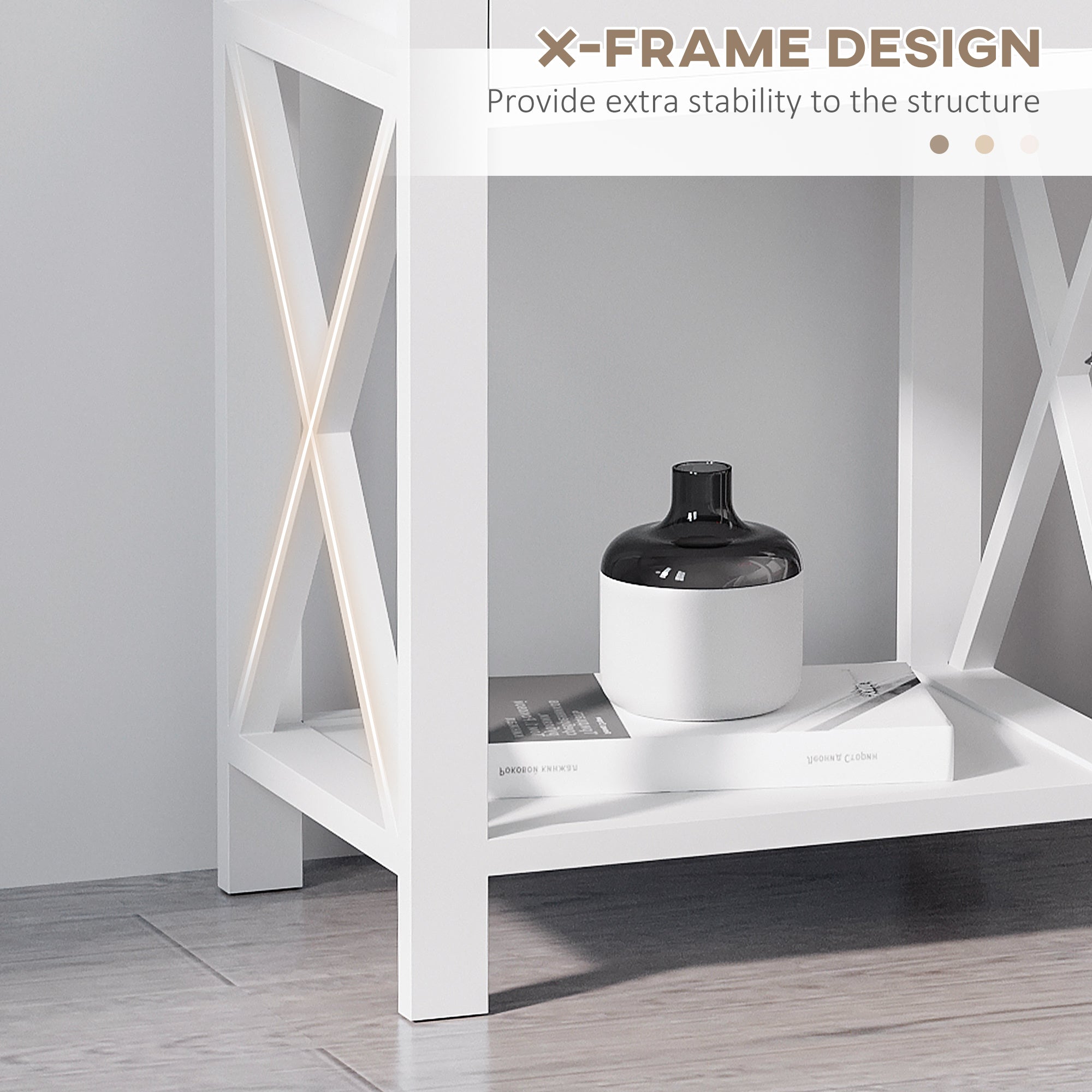 HOMCOM End Table, Sofa Side Table with Drawer X Bar Bottom Storage Shelf, Nightstand Bedside Table for Bedroom or Living Room White - North Peak Garden Furniture