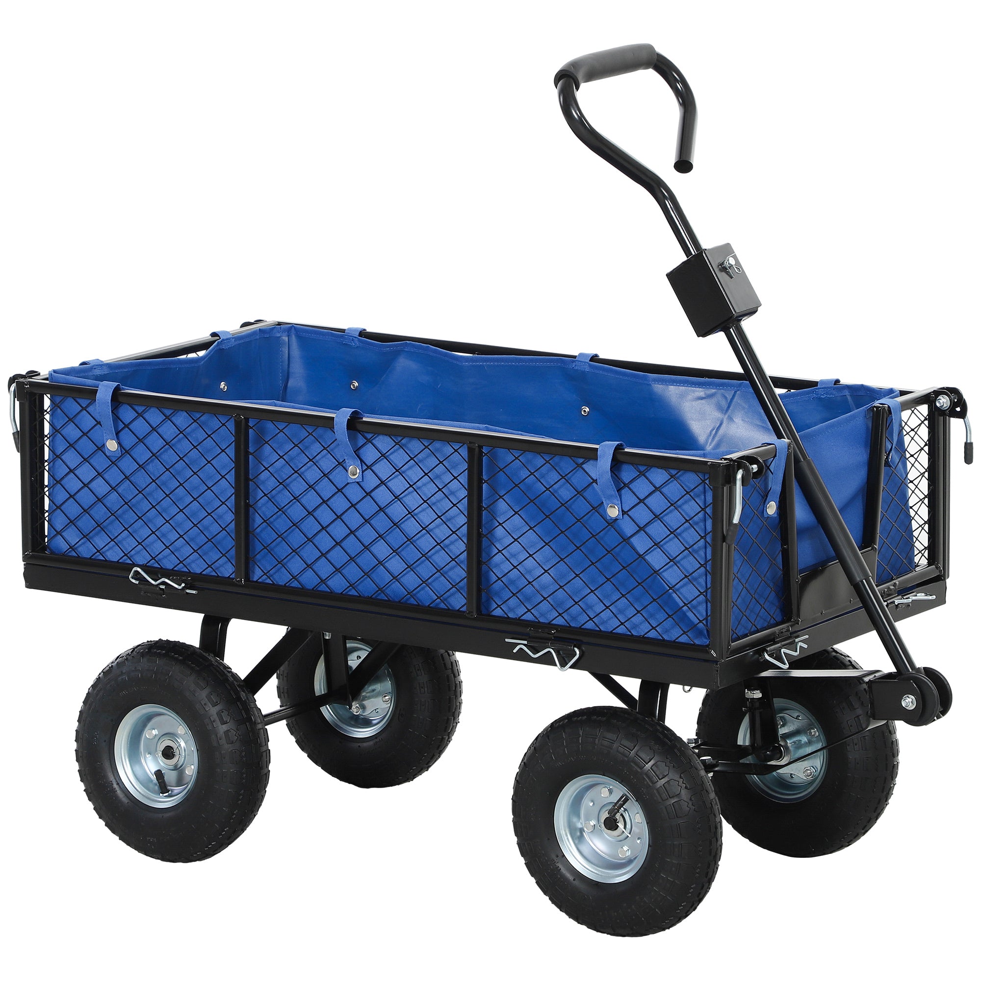 Outsunny 114L Steel Frame Garden Cart Trolley - Blue - North Peak Garden Furniture