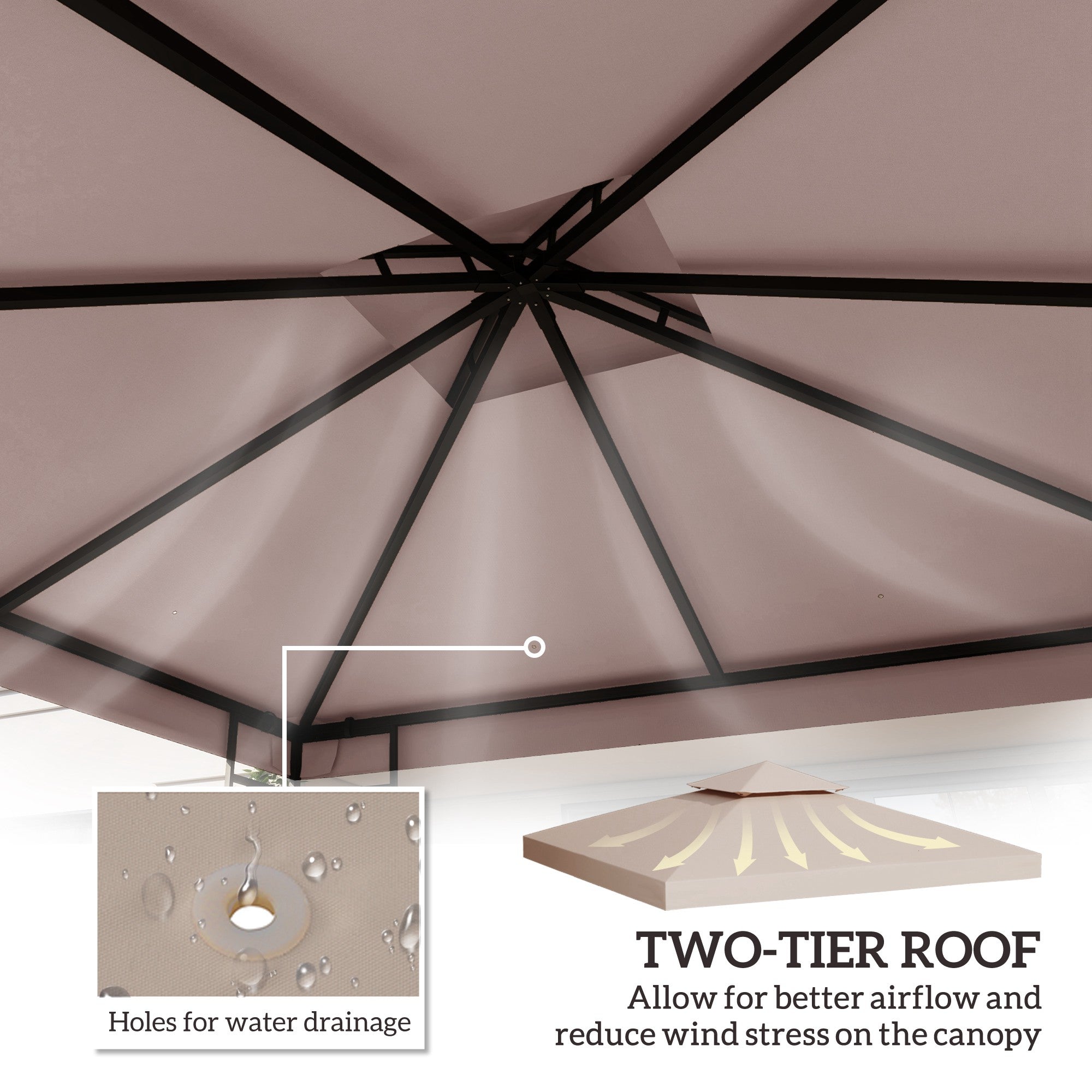 Outsunny 3(m) Gazebo Top Cover Double Tier Canopy Replacement Pavilion Roof Deep Beige