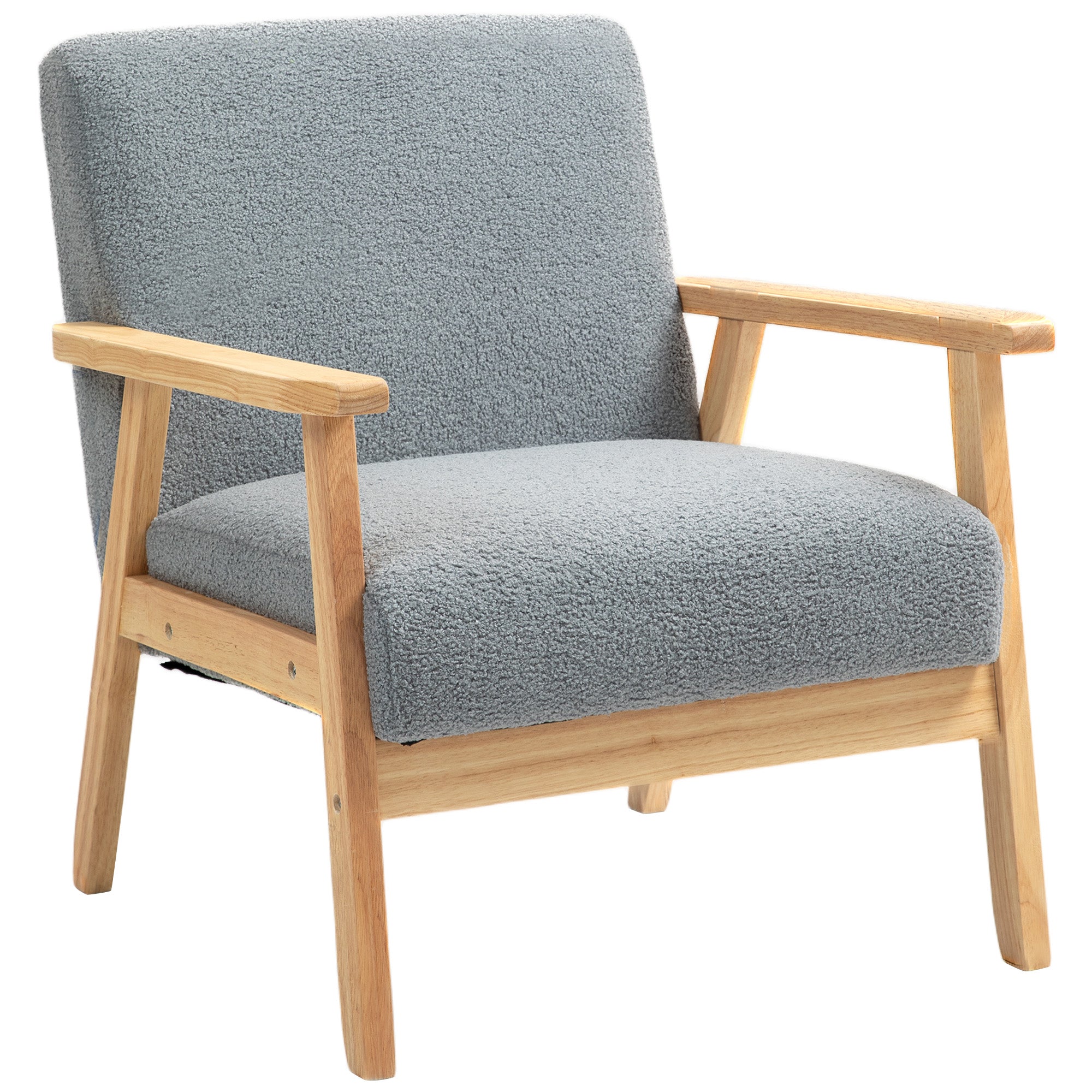 HOMCOM Accent Chair Wood Frame with Thick Cashmere Cushions Wide Seat Armchair Home Furniture Bedroom Office Grey - North Peak Garden Furniture