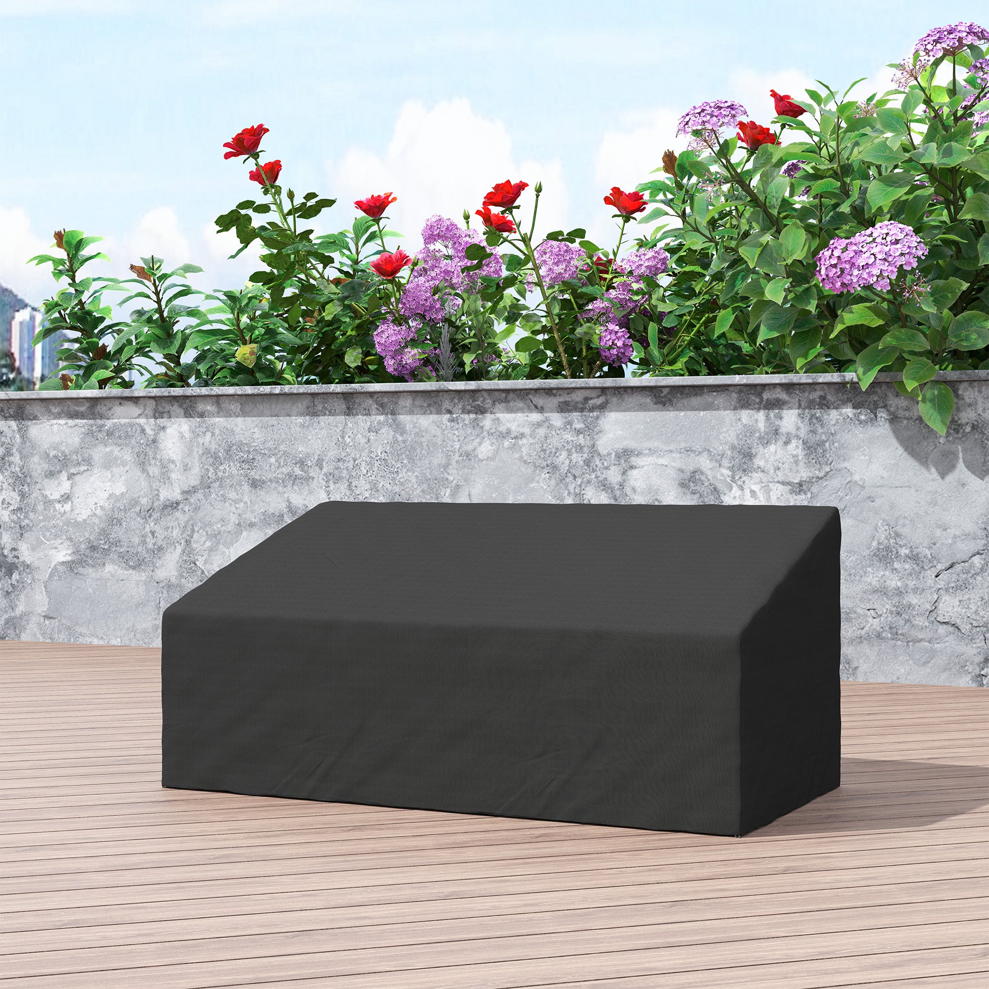 Outsunny 600D Oxford Cloth Garden Furniture Cover Waterproof, 3 Seater Sofa Protector for Patio, Outdoor, Black, 218 x 111 x 63-101 cm - North Peak Garden Furniture