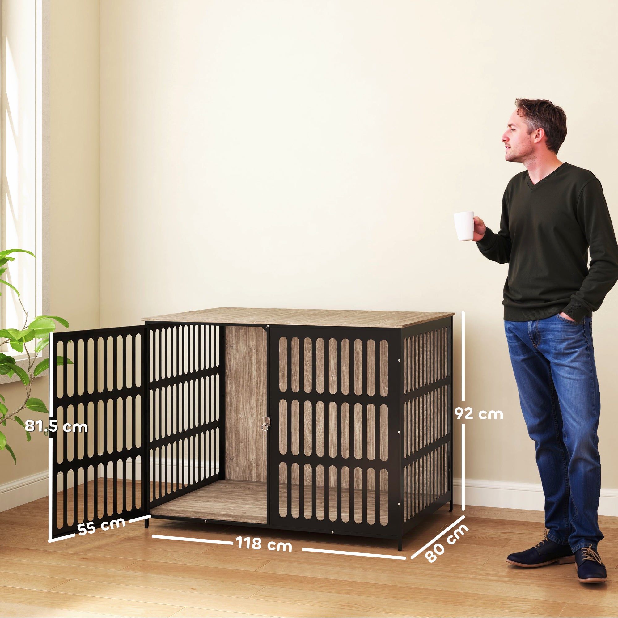 PawHut Dog Crate Furniture with Anti-Chew Resistant Mesh, Anti-Escape Single Door, for Extra Large Dogs, 118 x 80 x 92 cm - North Peak Garden Furniture