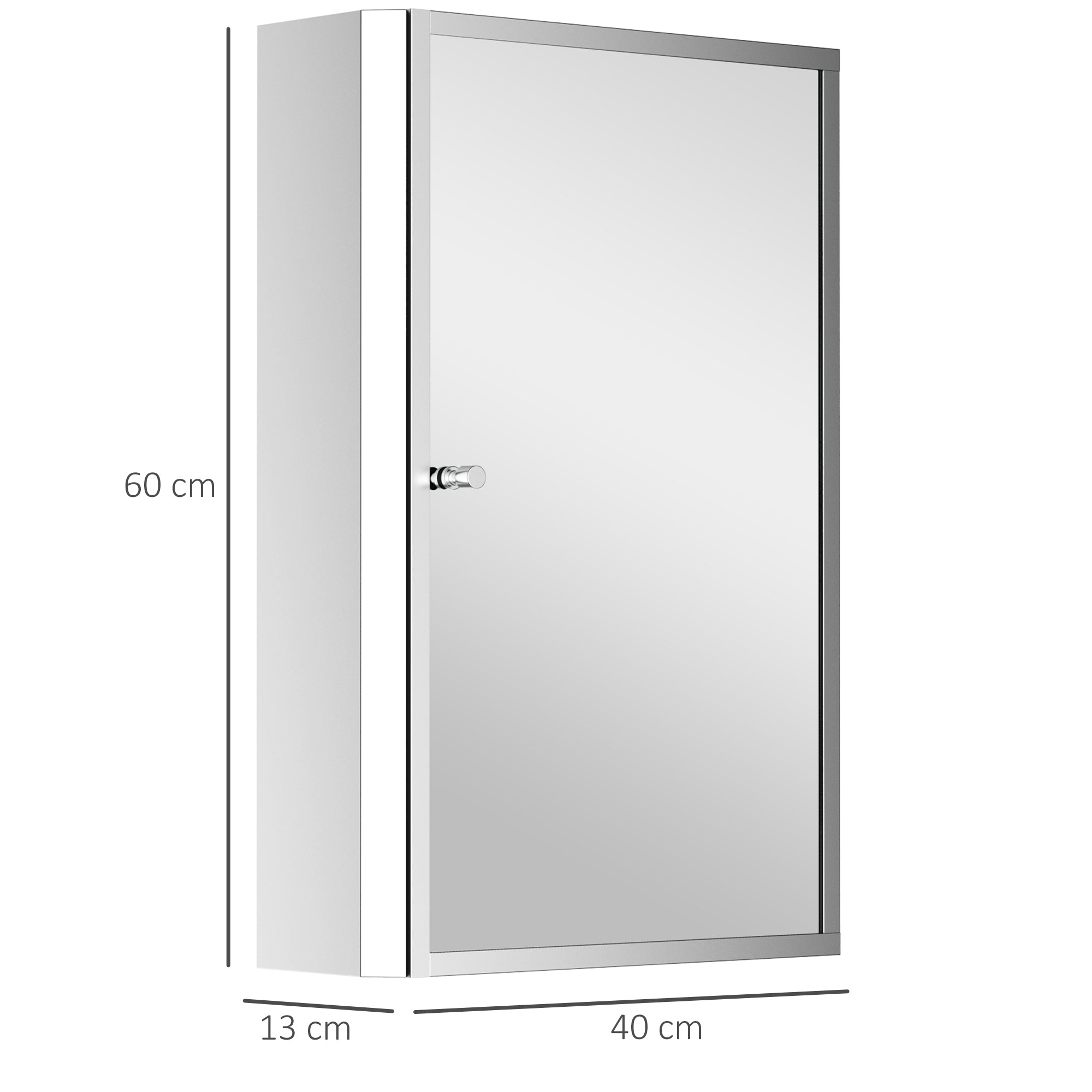 HOMCOM Stainless Steel Wall mounted Bathroom Mirror Cabinet 2 Shelves Storage Unit Furniture w/Single Door (60H x 40L x 13D (cm)) - North Peak Garden Furniture