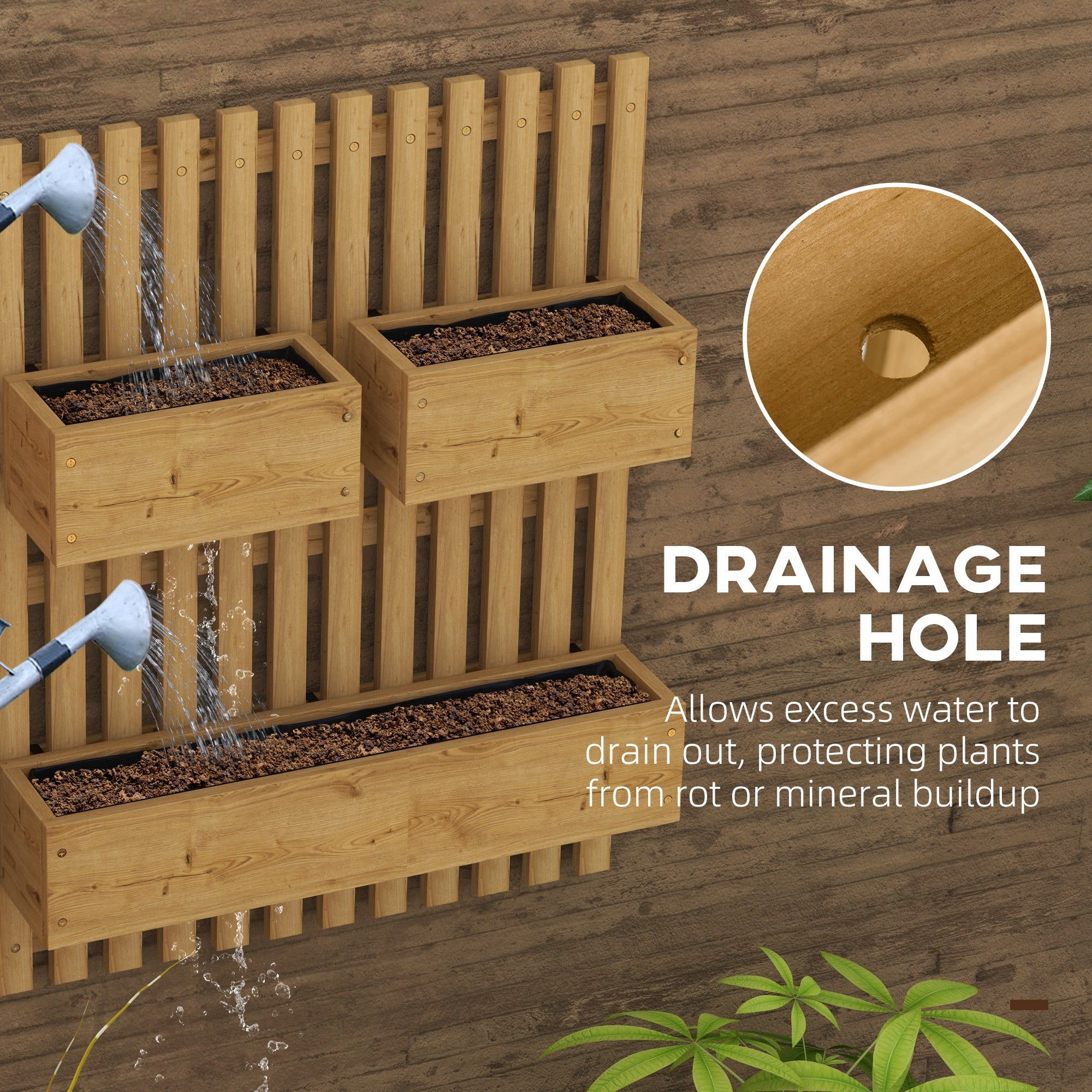 Outsunny Set of 2 Wall-mounted Wooden Garden Planters with Trellis, Drainage Holes and Movable Planter Boxes, Wall Raised Garden Bed for Patio, Carbonised - North Peak Garden Furniture