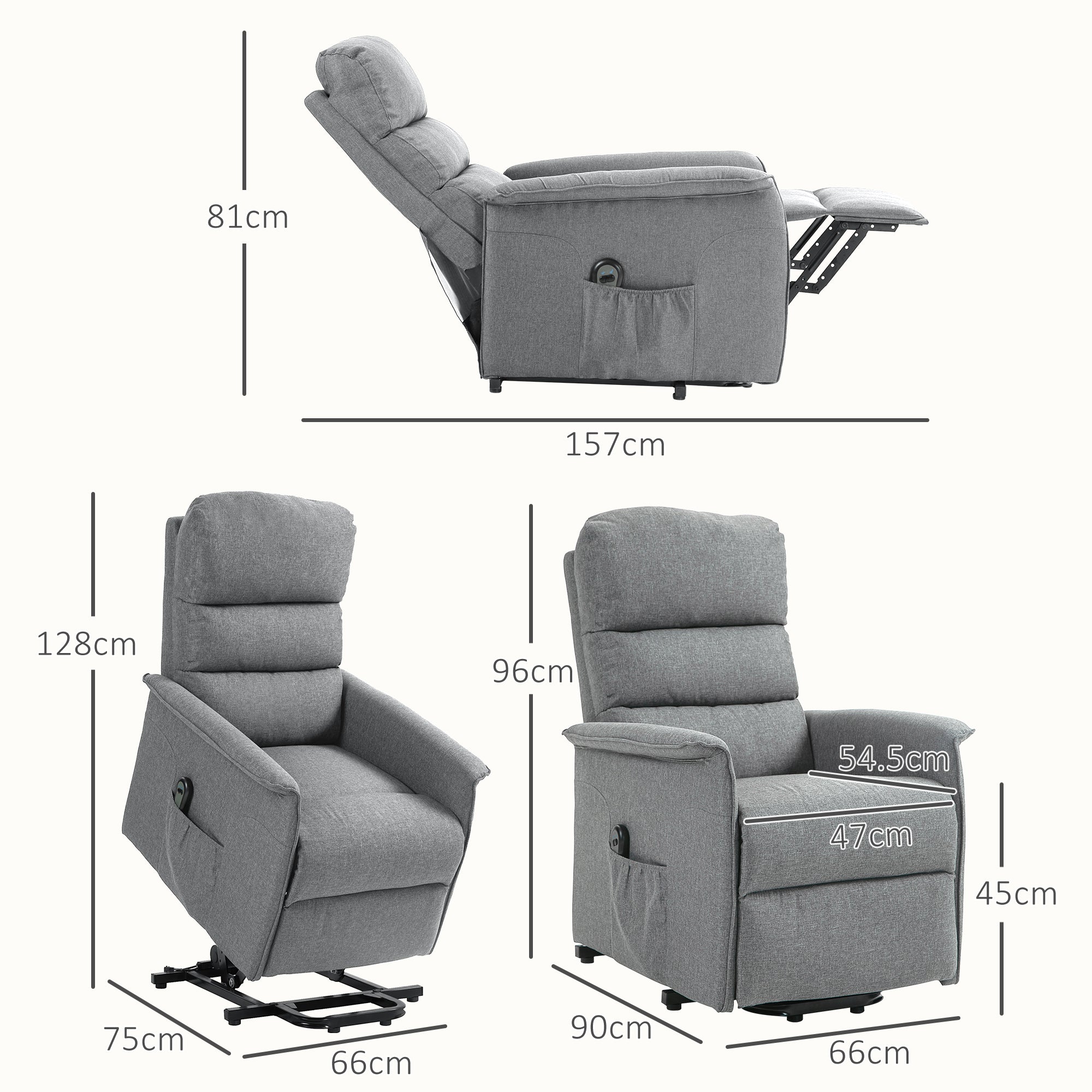 HOMCOM Electric Riser Recline Armchair, with Footrest - Grey - North Peak Garden Furniture
