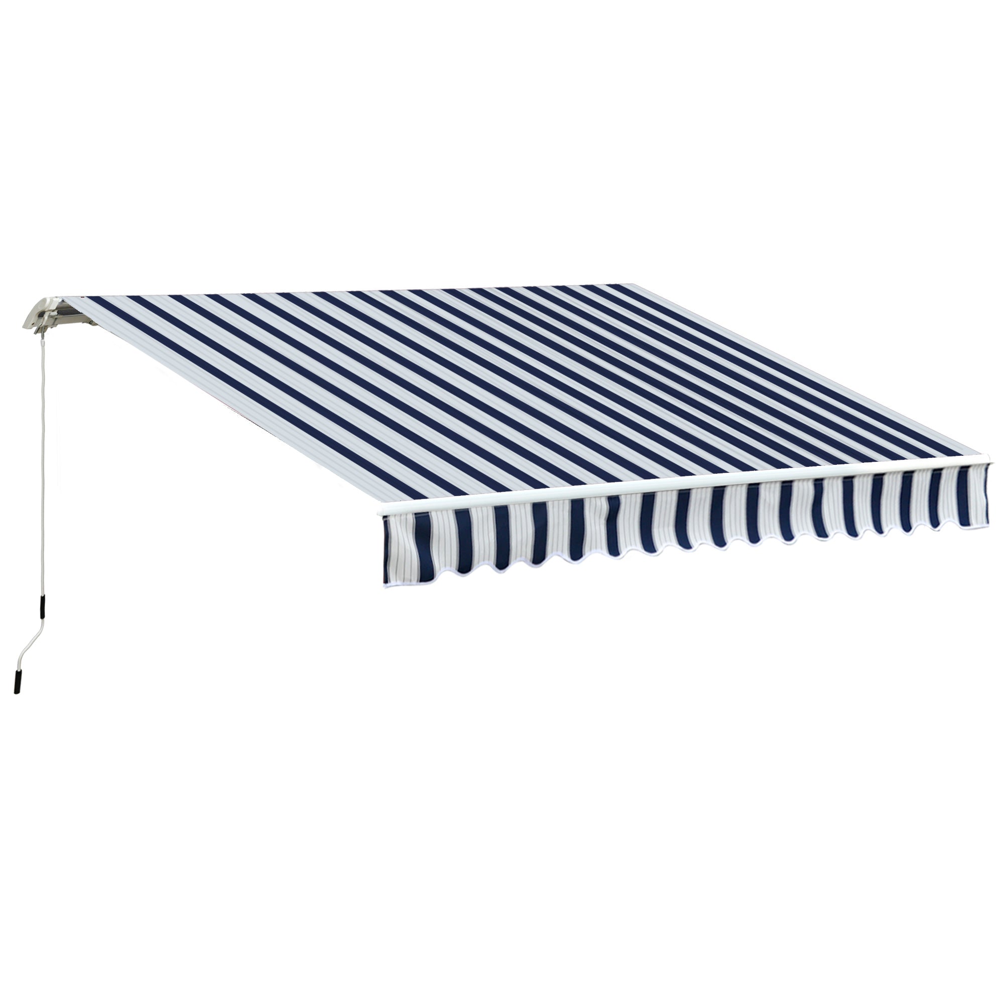 Outsunny Garden Patio Manual Awning Canopy Sun Shade Shelter Retractabl Retractable Awning, 3.5x2.5 m-Blue/White