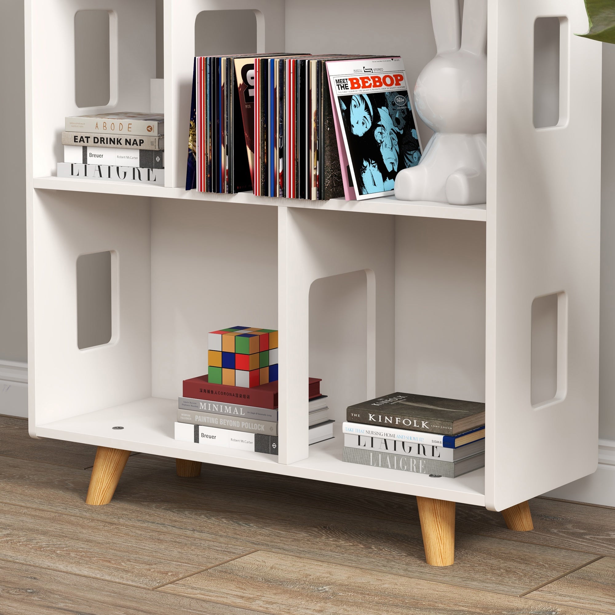 ZONEKIZ Three-Tier Toy Storage Shelf, Kids Bookcase, with Six Cubes, for Playroom, Bedroom - White - North Peak Garden Furniture