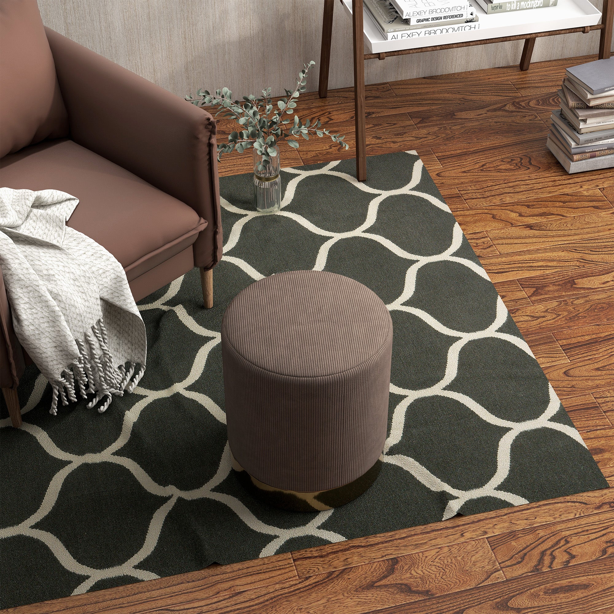 HOMCOM Soft Padded Corduroy Footstool - Light Brown - North Peak Garden Furniture