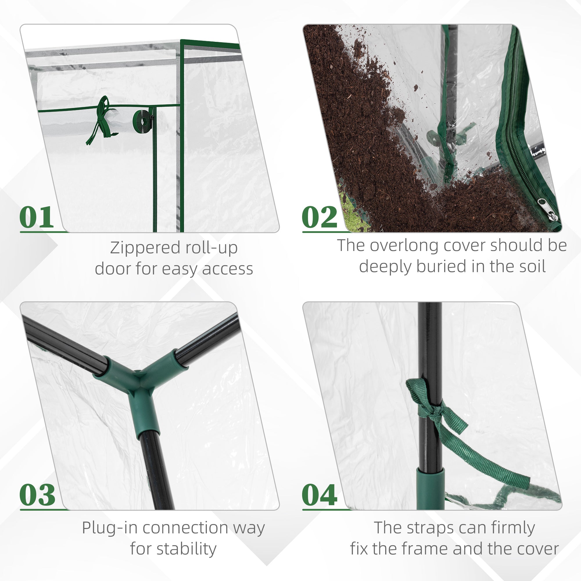 Outsunny 100 x 50 x 150cm Greenhouse Steel Frame PVC Cover with Roll-up Door Outdoor for Backyard, Balcony, Garden, Transparent - North Peak Garden Furniture