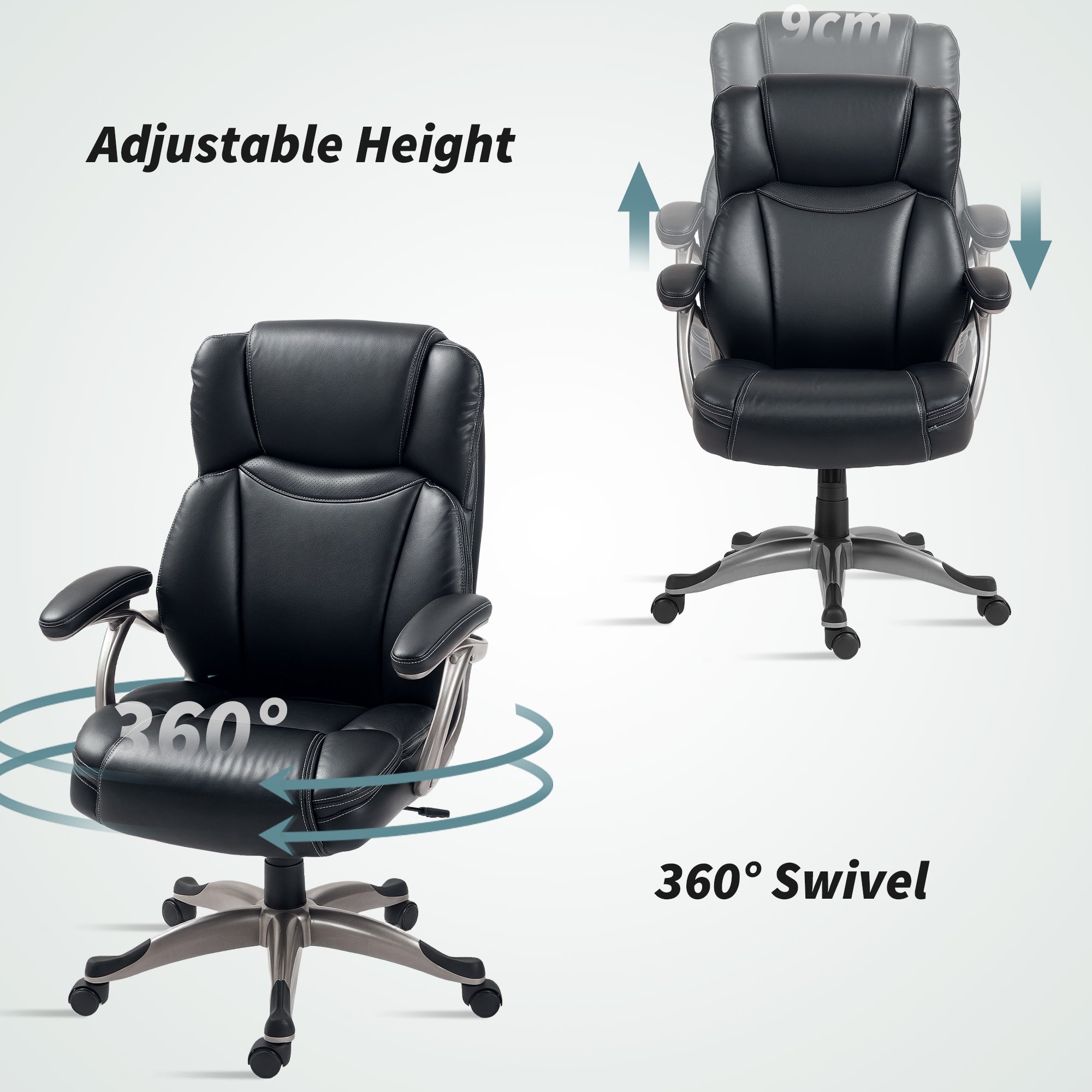HOMCOM Executive Office Chair, PU Leather Desk Chair with Adjustable Height, Swivel Computer Chair with Tilt Function for Home Office, Black - North Peak Garden Furniture