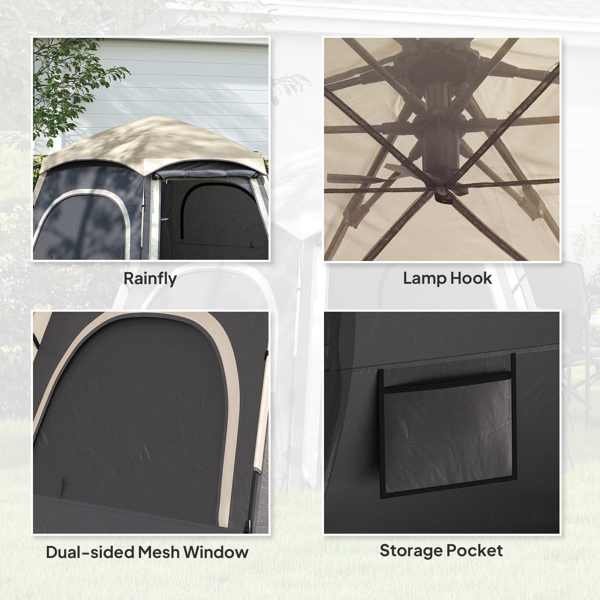 Outsunny Instant Camping Tent, 2/3/4 Person Easy Setup Family Tent with Vestibule, Rainfly, 4 Mesh Windows & 2 Doors, Hexagonal Design, Waterproof UV Protected Dome Tent, Dark Grey - North Peak Garden Furniture