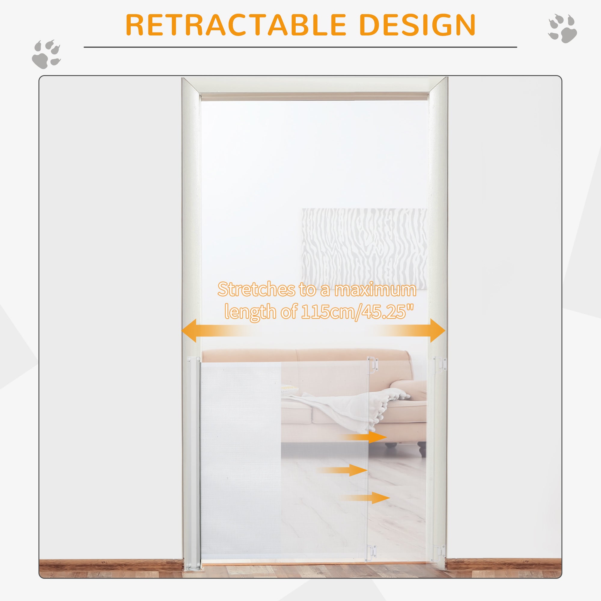 PawHut Retractable Stair Gate, Dog Pet Barrier, for Doorway, Staircase, Hallway - White - North Peak Garden Furniture