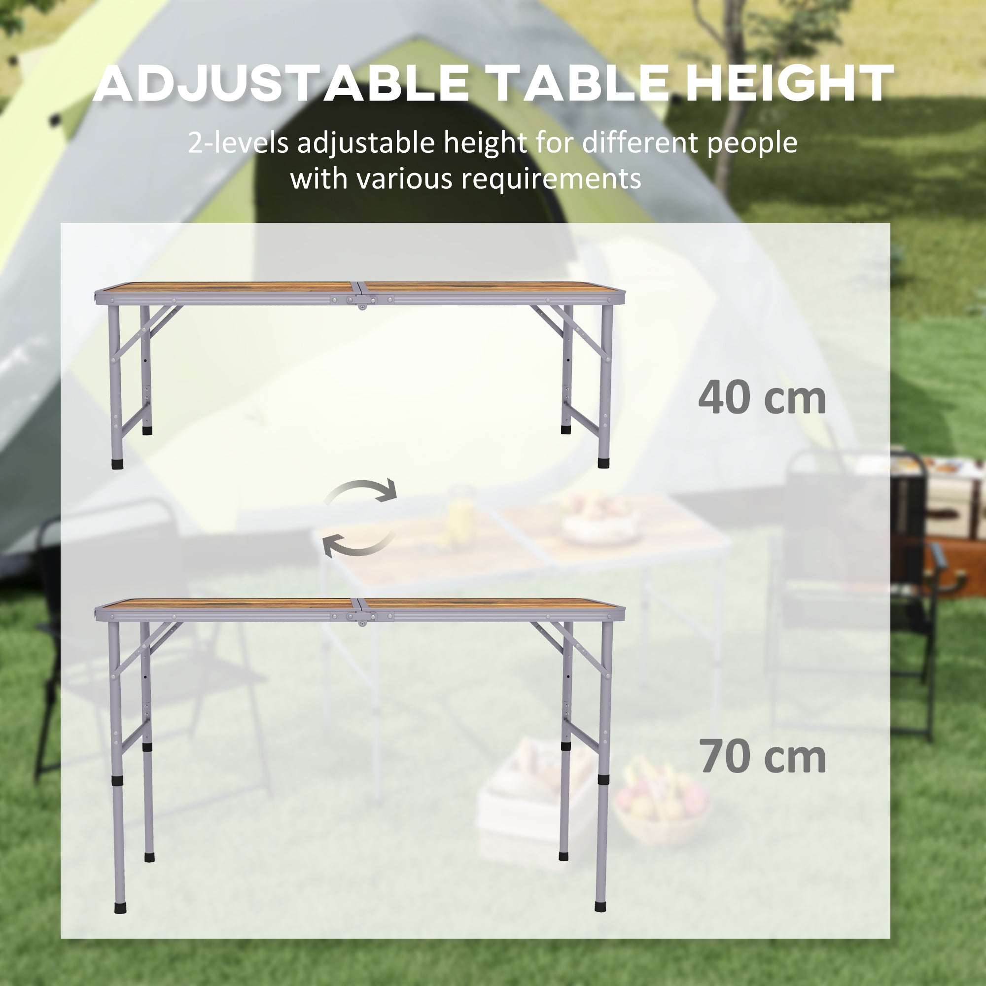 Outsunny 3ft Folding Camping Table Height Adjustable Aluminium Outdoor Garden Party Picnic BBQ Trestle Table Field Kitchen - North Peak Garden Furniture