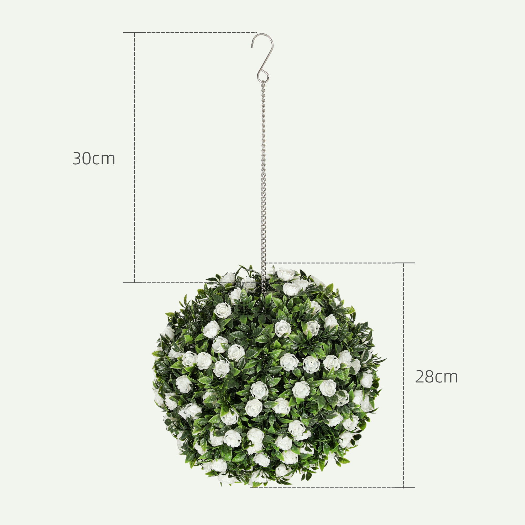 HOMCOM Set of 2 Decorative Artificial Plants, UV-protected Artificial Plant Topiary Rose Balls, Fake Plants for Home Indoor outdoor Decor, 28cm, White - North Peak Garden Furniture