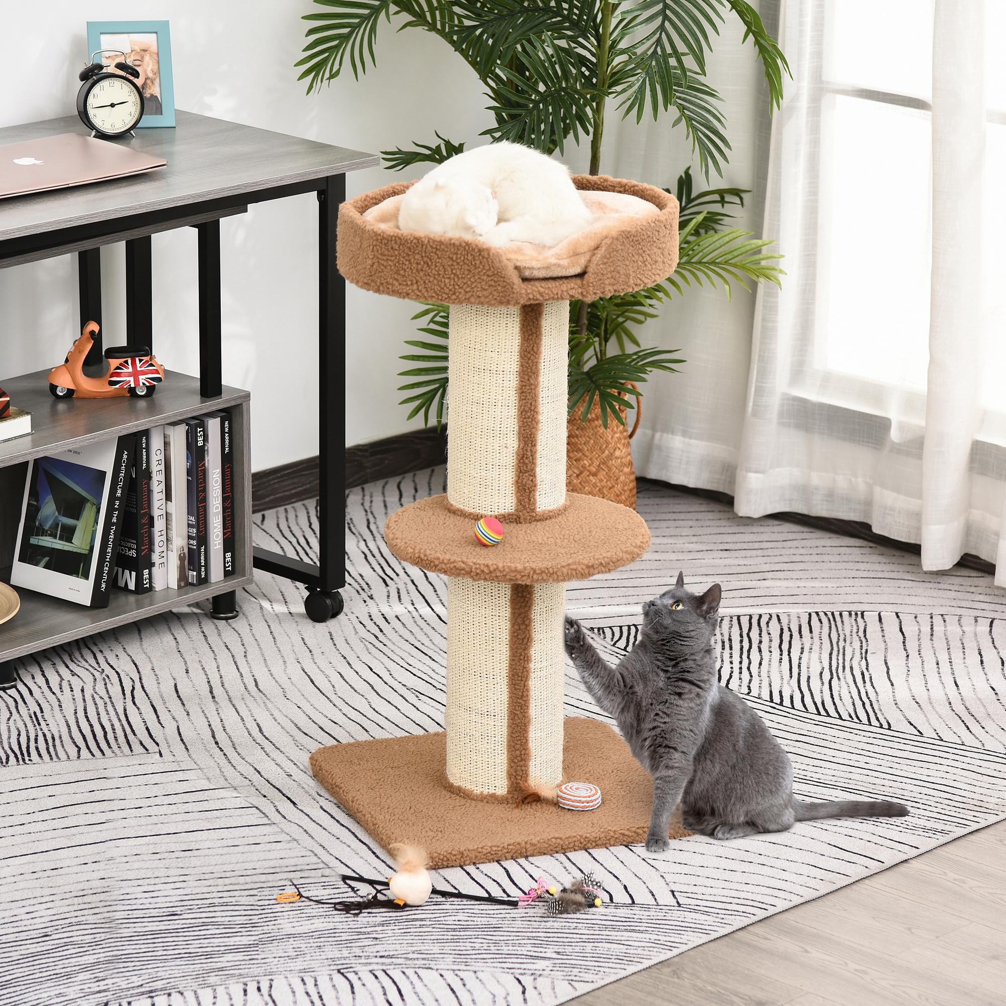 PawHut Cat Tree with Perches, Sisal Scratching Posts & Lamb Cashmere, Activity Centre, Brown