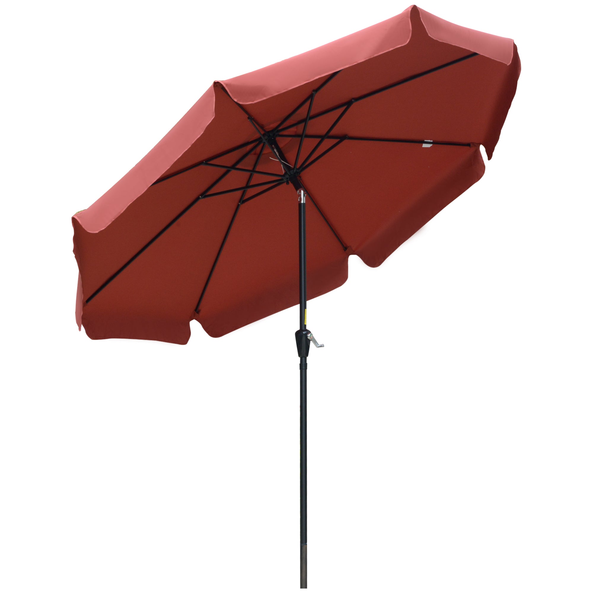 Outsunny 2.7m Patio Parasol Garden Umbrellas Outdoor Sun Shade Table Umbrella with Tilt, Crank, 8 Ribs, Ruffles, Wine Red - North Peak Garden Furniture