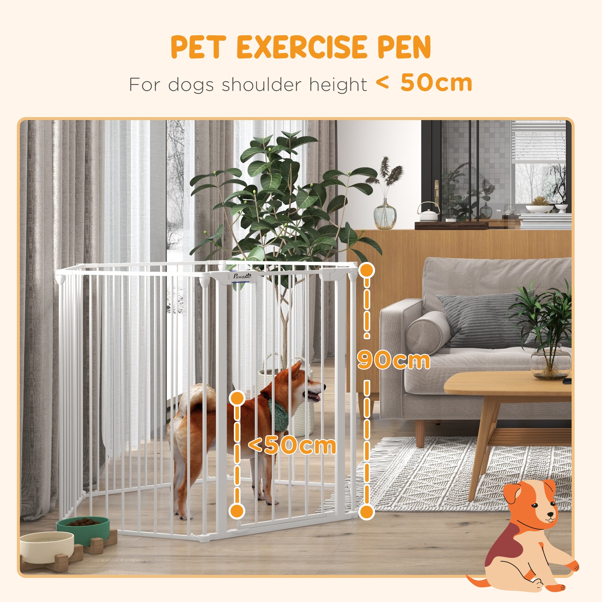 PawHut 6 Panels Foldable Dog Playpen, Puppy Pen Crate with Door - White - North Peak Garden Furniture