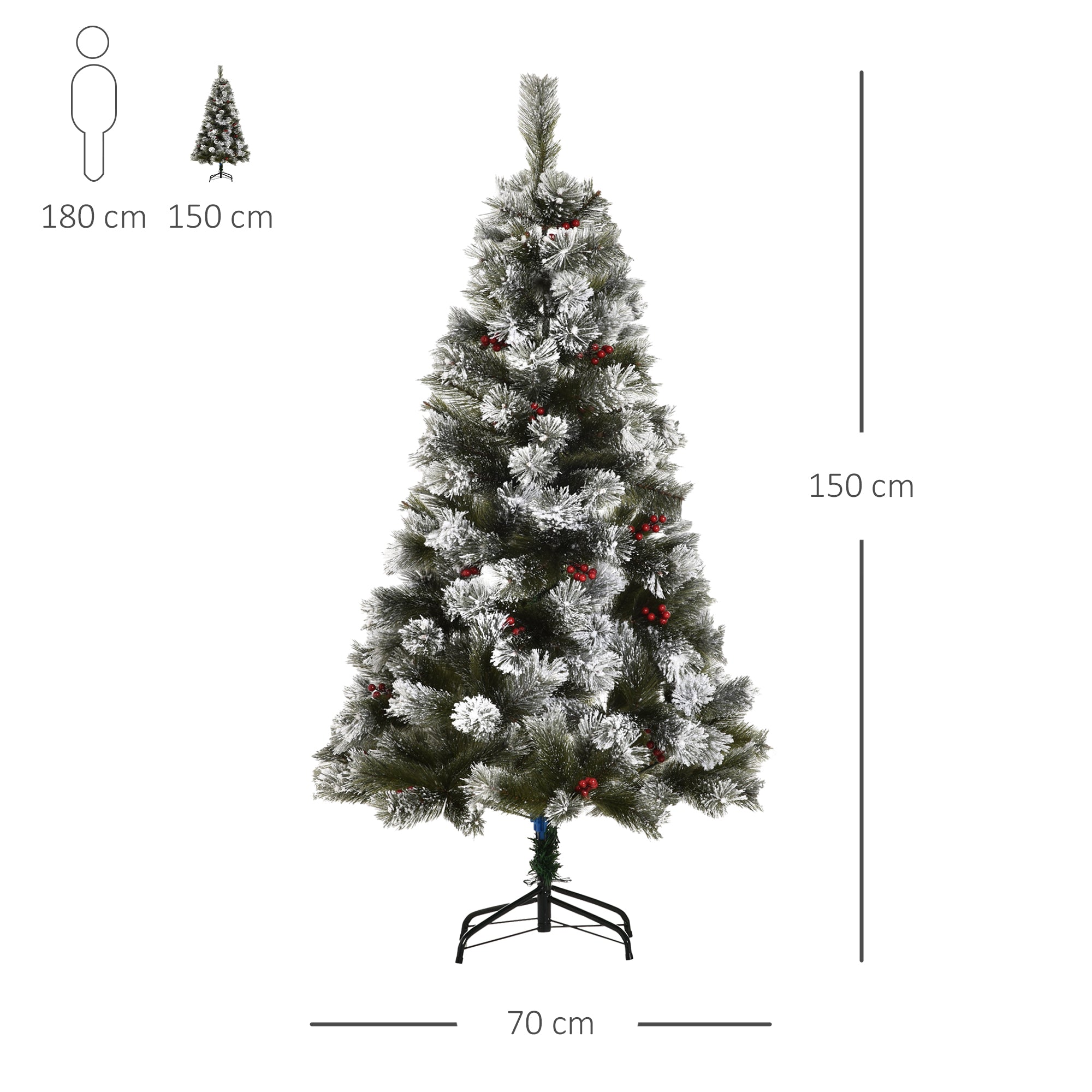 HOMCOM Indoor Christmas Tree Artificial Berry Xmas Decoration with Metal Stand and 184 Tips (5FT(150CM))